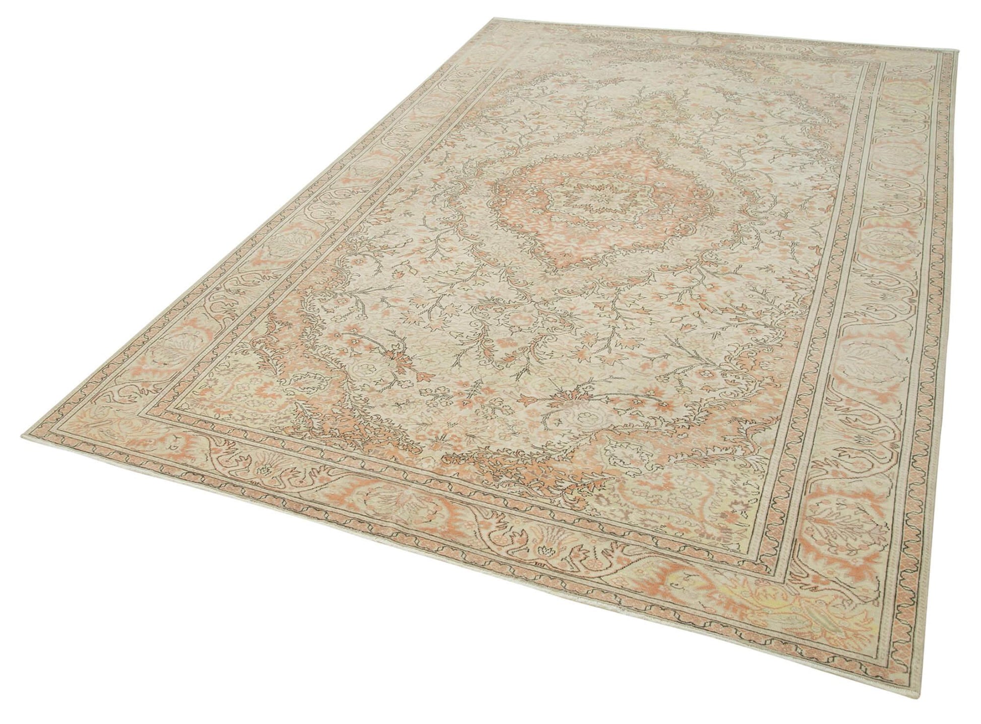 Kayseri Vintage Bej Eskitme Pamuk Yün El Dokuma Halısı 190x297 Agacan