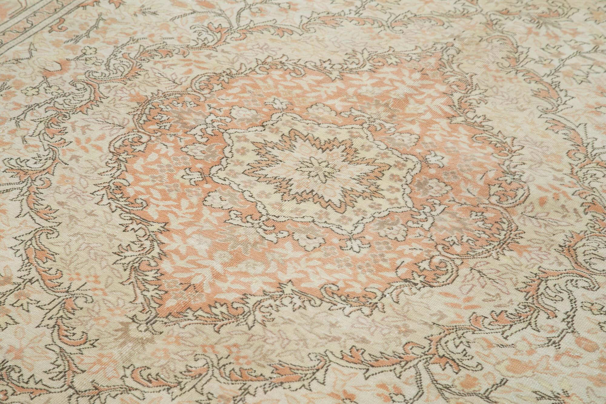 Kayseri Vintage Bej Eskitme Pamuk Yün El Dokuma Halısı 190x297 Agacan