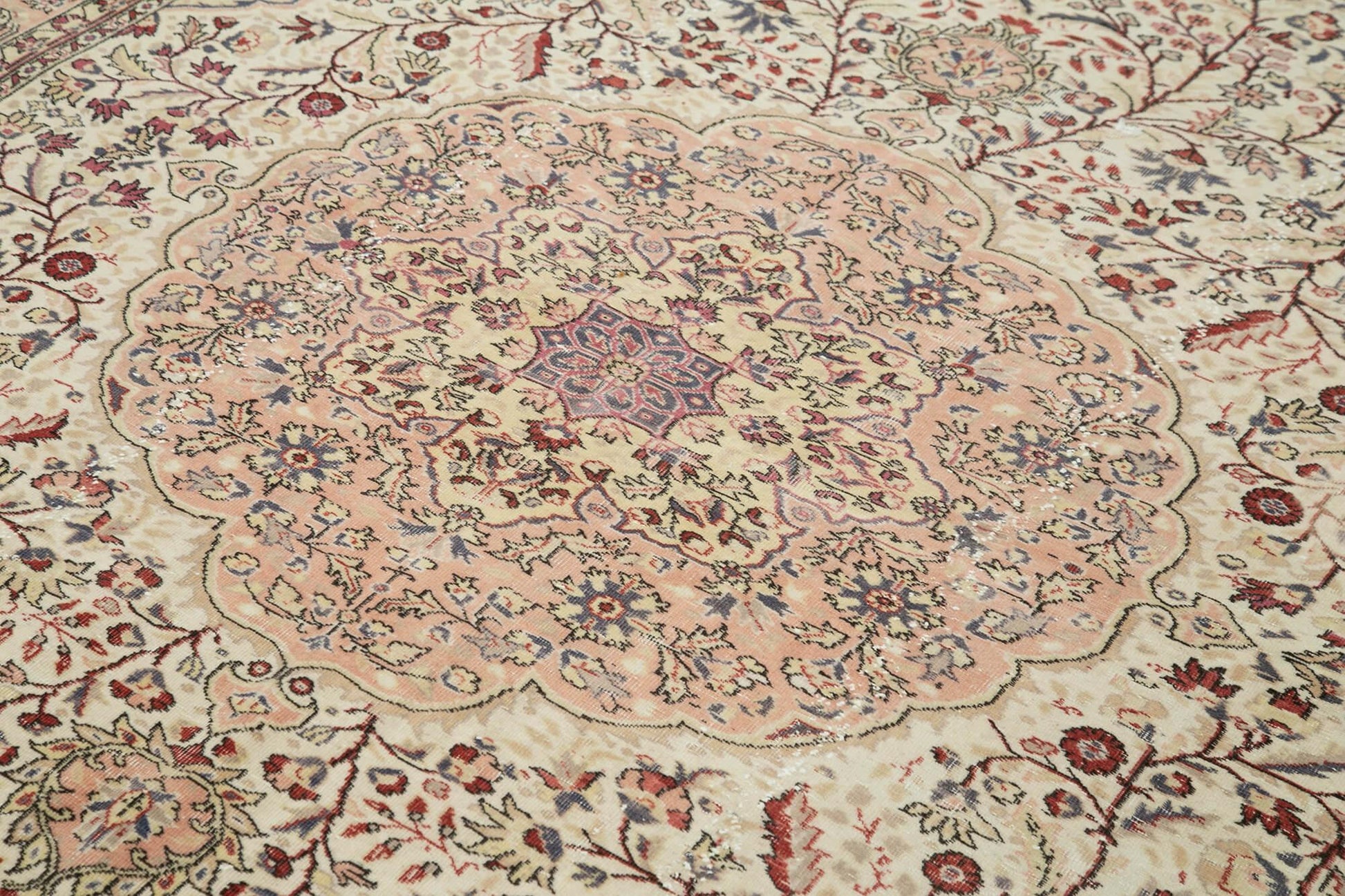Kayseri Vintage Bej Eskitme Pamuk Yün El Dokuma Halısı 204x277 Agacan