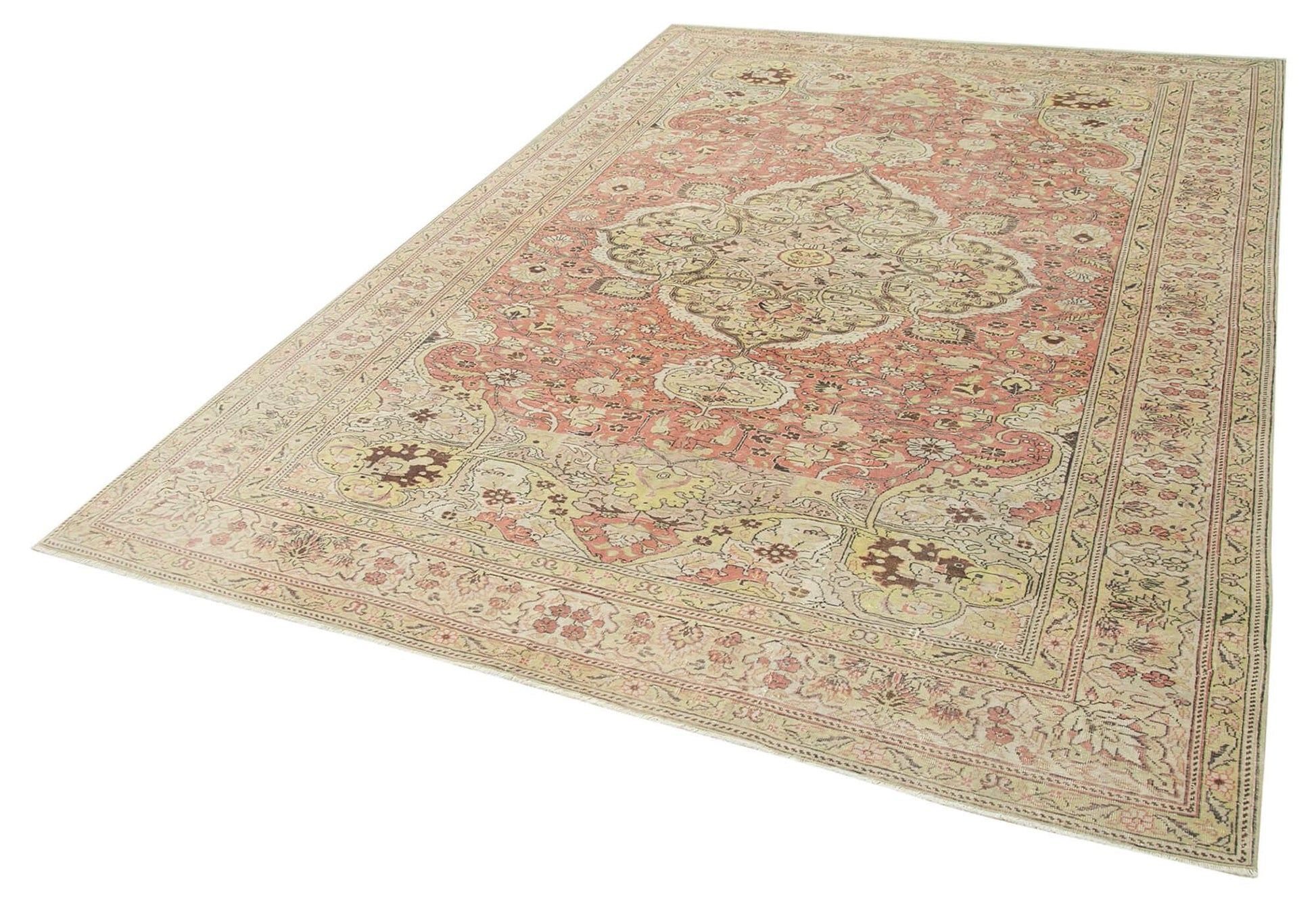 Kayseri Vintage Bej Eskitme Pamuk Yün El Dokuma Halısı 193x298 Agacan