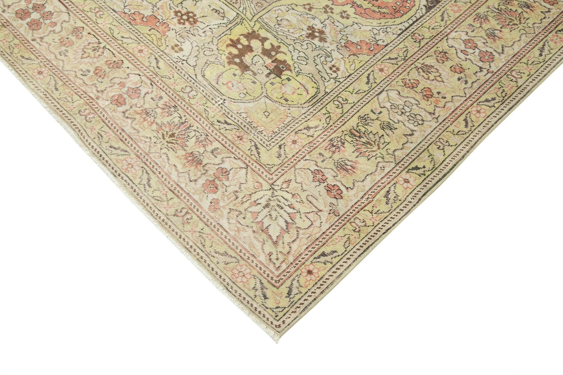 Kayseri Vintage Bej Eskitme Pamuk Yün El Dokuma Halısı 193x298 Agacan