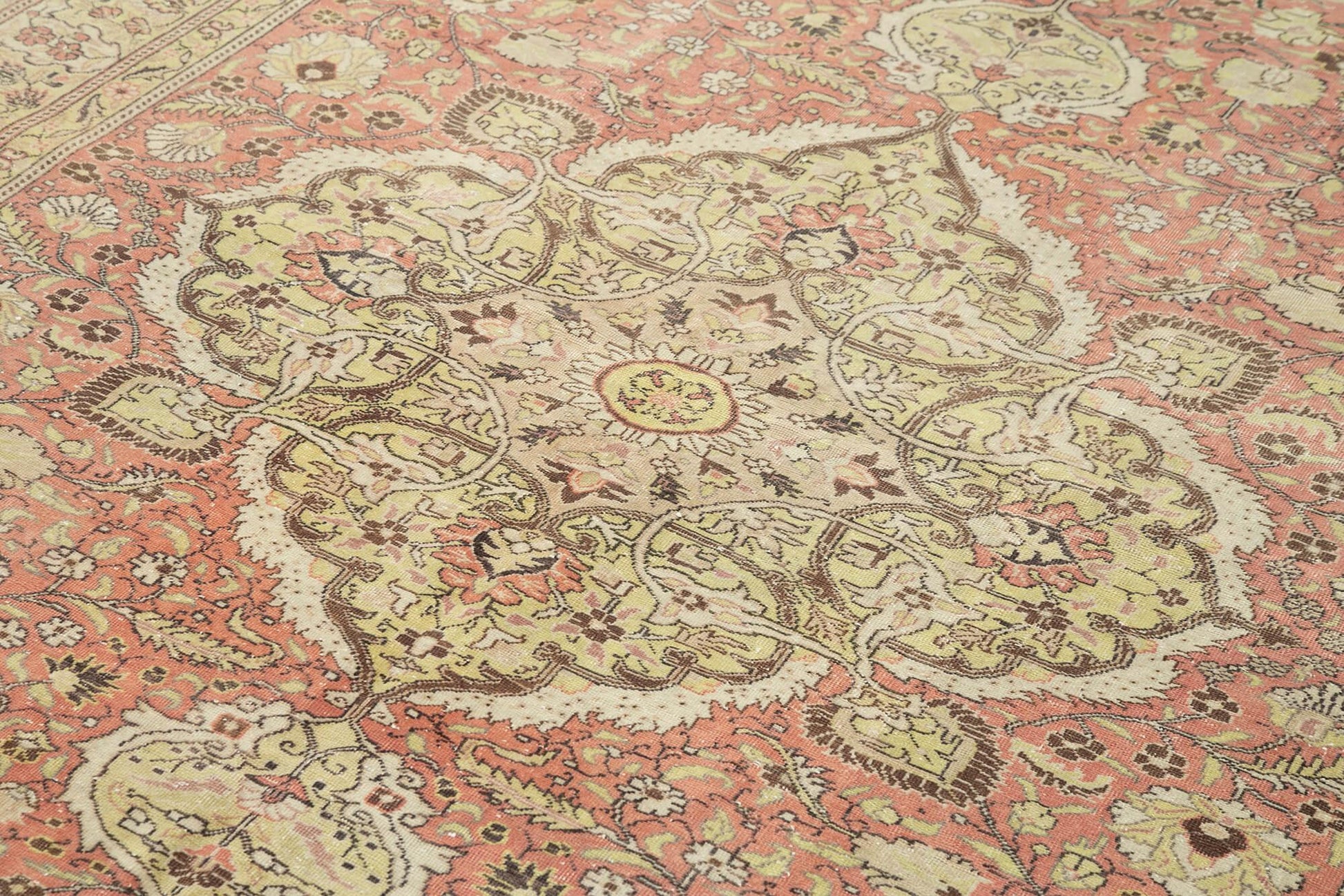 Kayseri Vintage Bej Eskitme Pamuk Yün El Dokuma Halısı 193x298 Agacan
