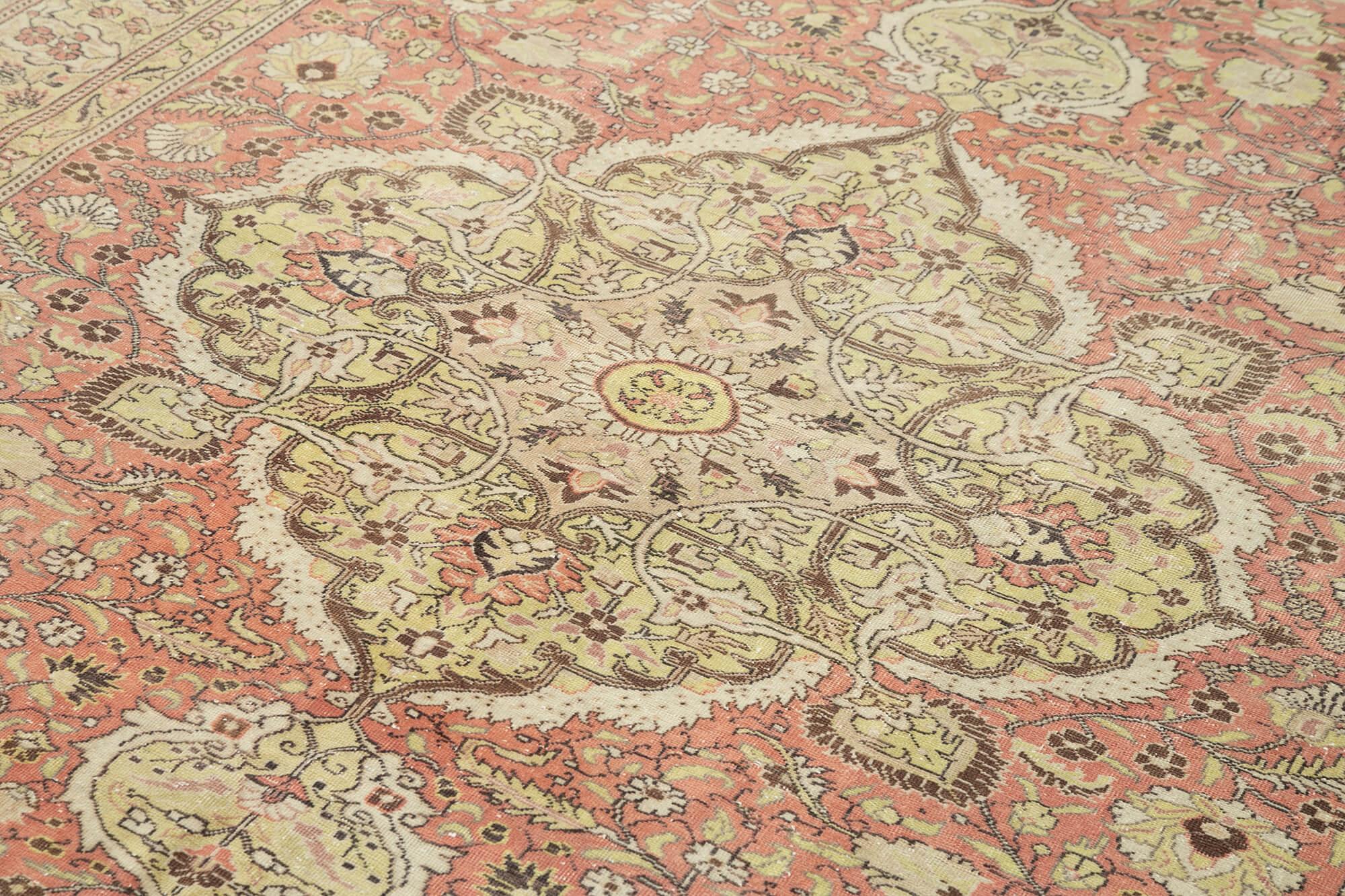 Kayseri Vintage Bej Eskitme Pamuk Yün El Dokuma Halısı 193x298 Agacan