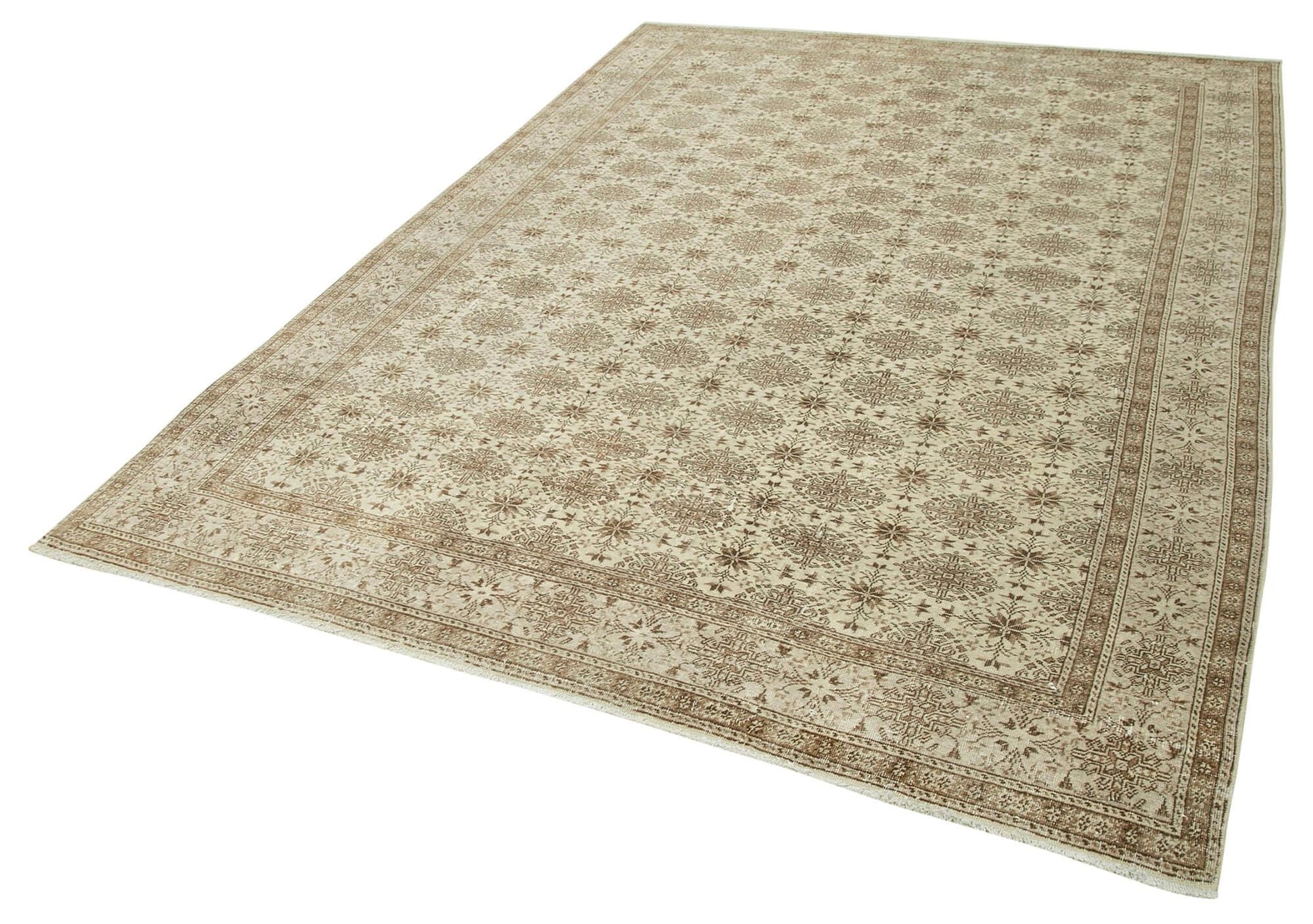 Kayseri Vintage Bej Eskitme Pamuk Yün El Dokuma Halısı 196x296 Agacan