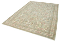 Beige Geometric Turkish Rug with Green Accents 197x285 cm (6'6" x 9'4")