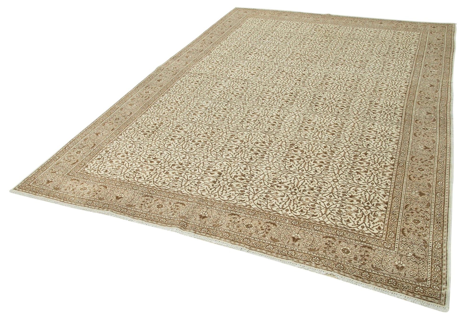 Kayseri Vintage Bej Eskitme Pamuk Yün El Dokuma Halısı 197x283 Agacan