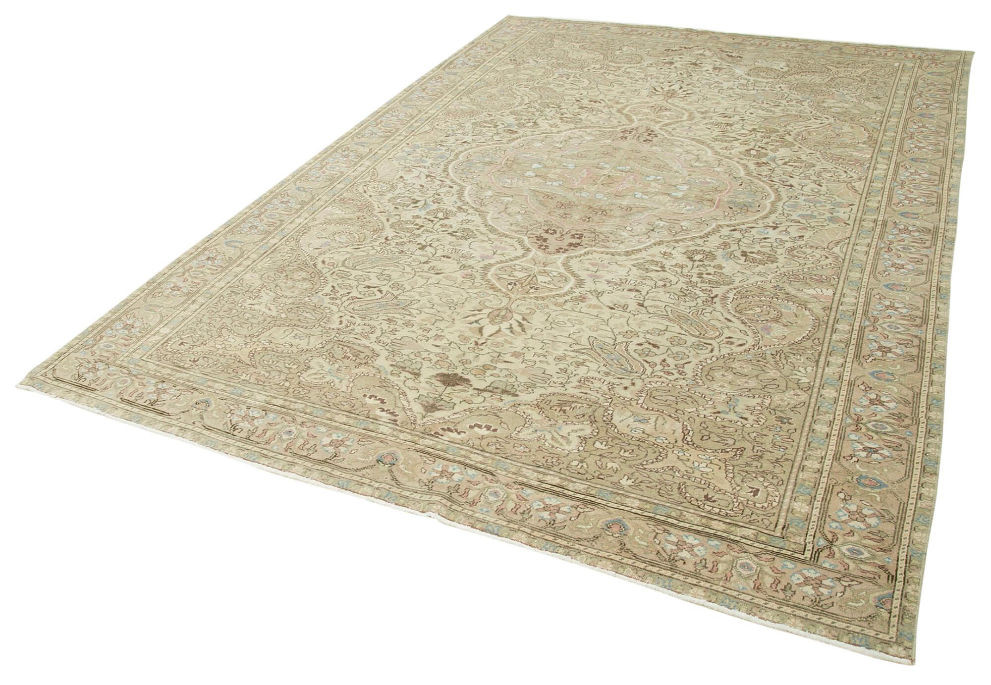 Kayseri Vintage Bej Eskitme Pamuk Yün El Dokuma Halısı 197x285 Agacan
