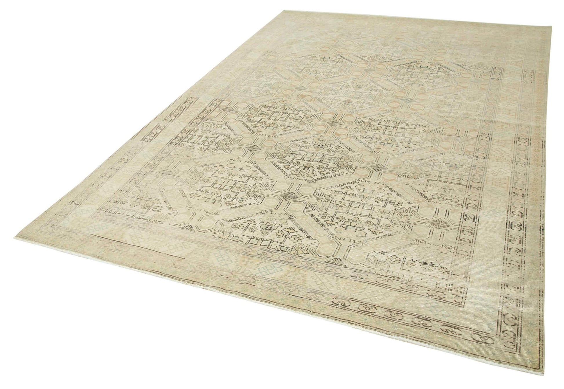 Kayseri Vintage Bej Eskitme Pamuk Yün El Dokuma Halısı 195x289 Agacan