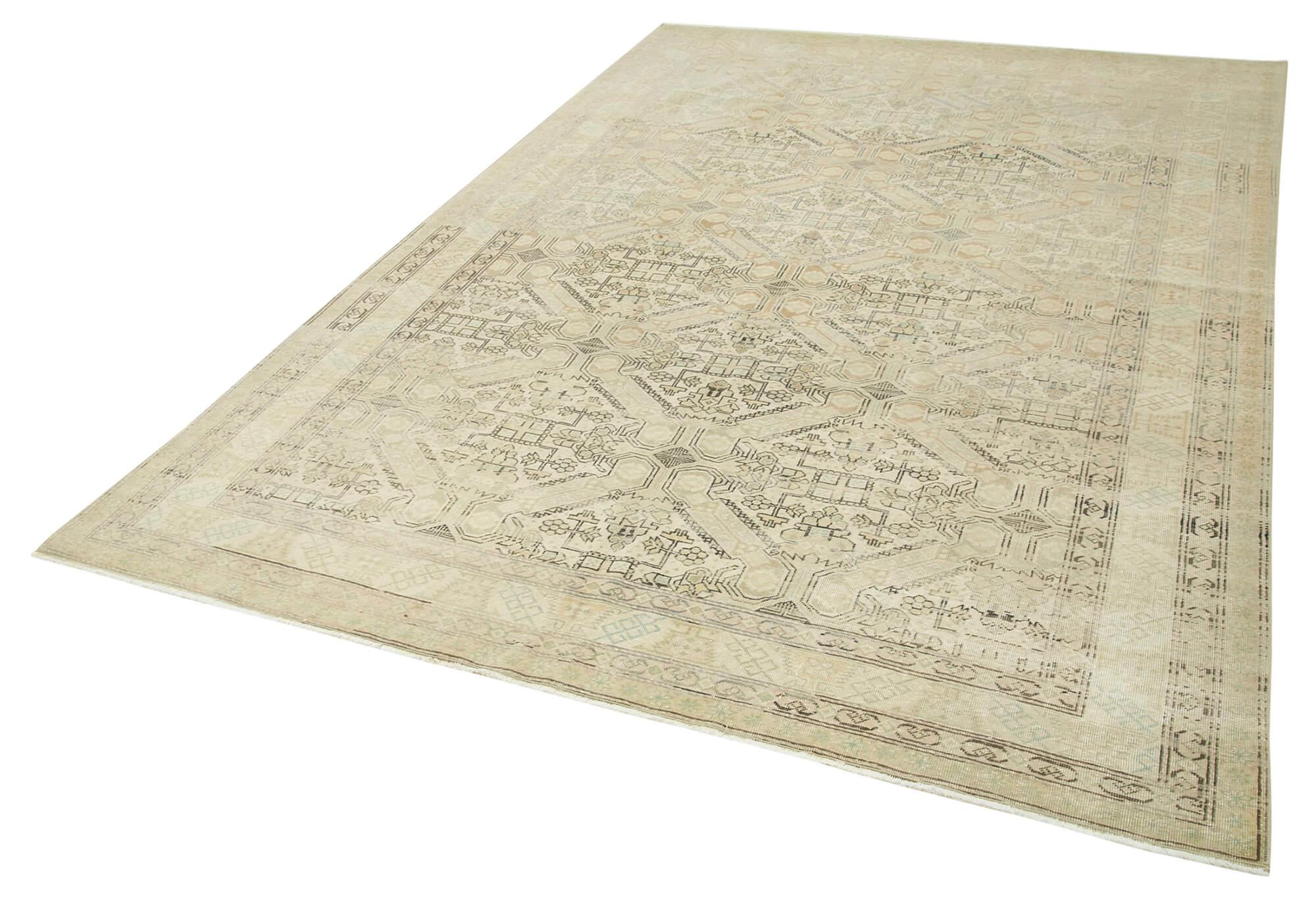 Kayseri Vintage Bej Eskitme Pamuk Yün El Dokuma Halısı 195x289 Agacan