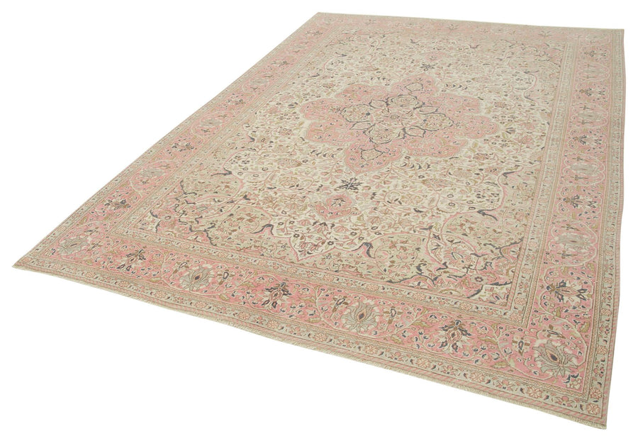 Kayseri Vintage Bej Eskitme Pamuk Yün El Dokuma Halısı 207x290 Agacan