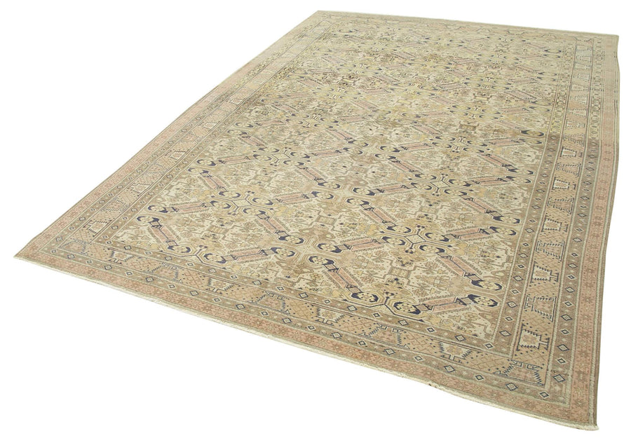 Kayseri Vintage Bej Eskitme Pamuk Yün El Dokuma Halısı 200x296 Agacan