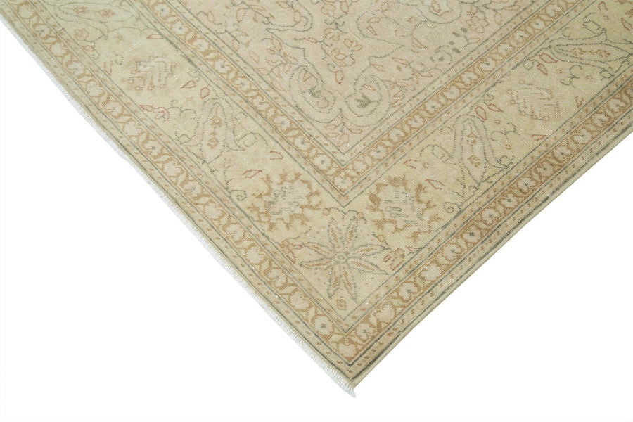 Beige Medallion Hand-Knotted Wool Rug 202x324 cm (6'8" x 10'8") – in the living room