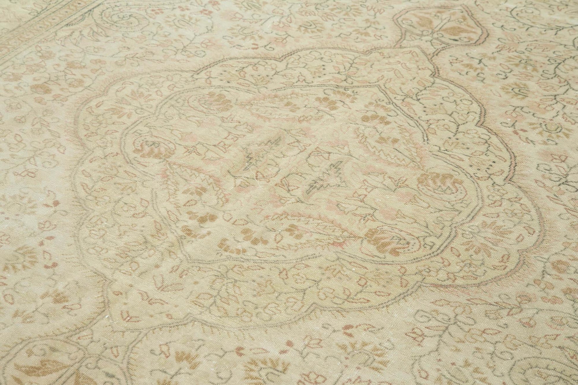Kayseri Vintage Bej Eskitme Pamuk Yün El Dokuma Halısı 202x324 Agacan