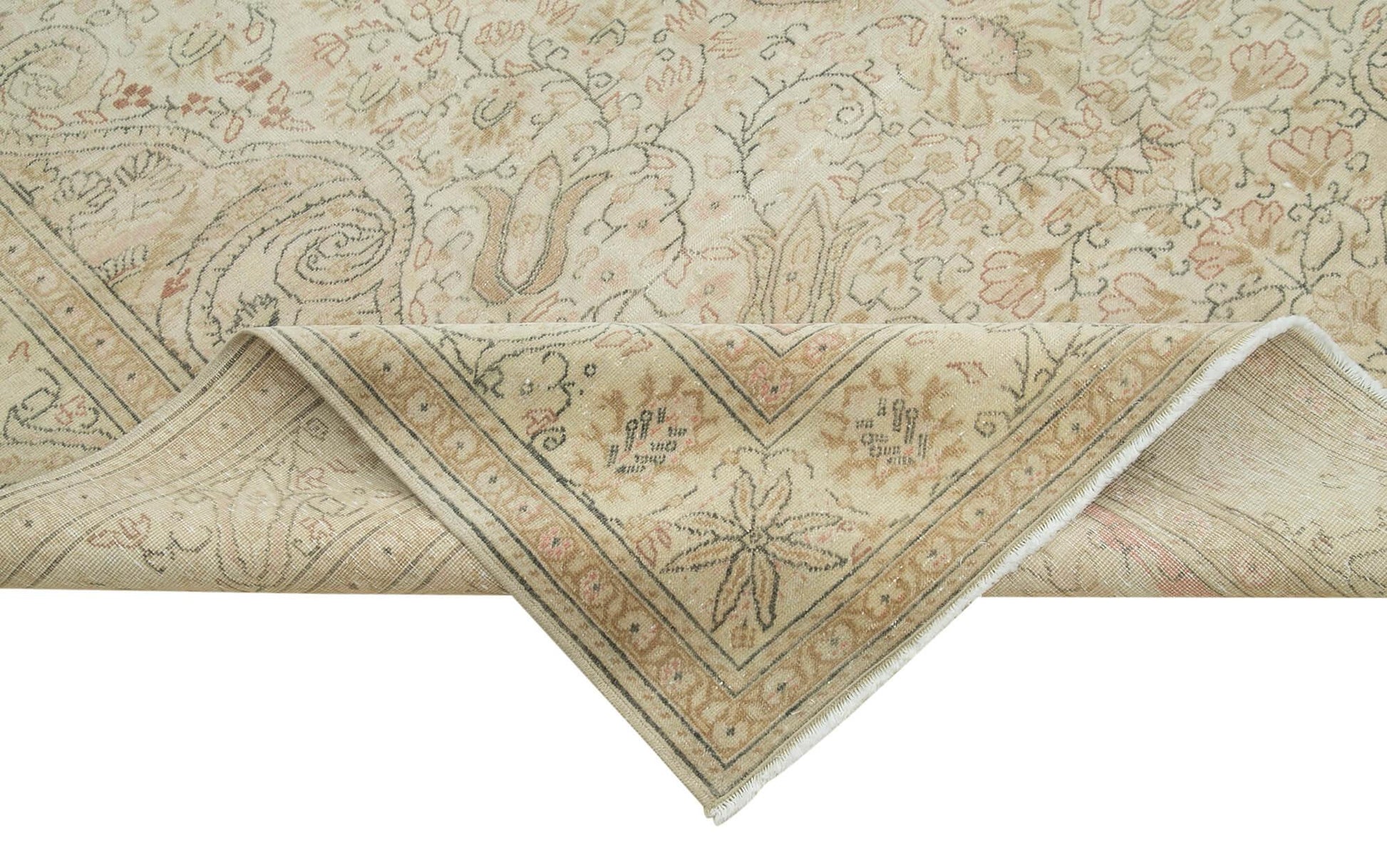 Kayseri Vintage Bej Eskitme Pamuk Yün El Dokuma Halısı 202x324 Agacan