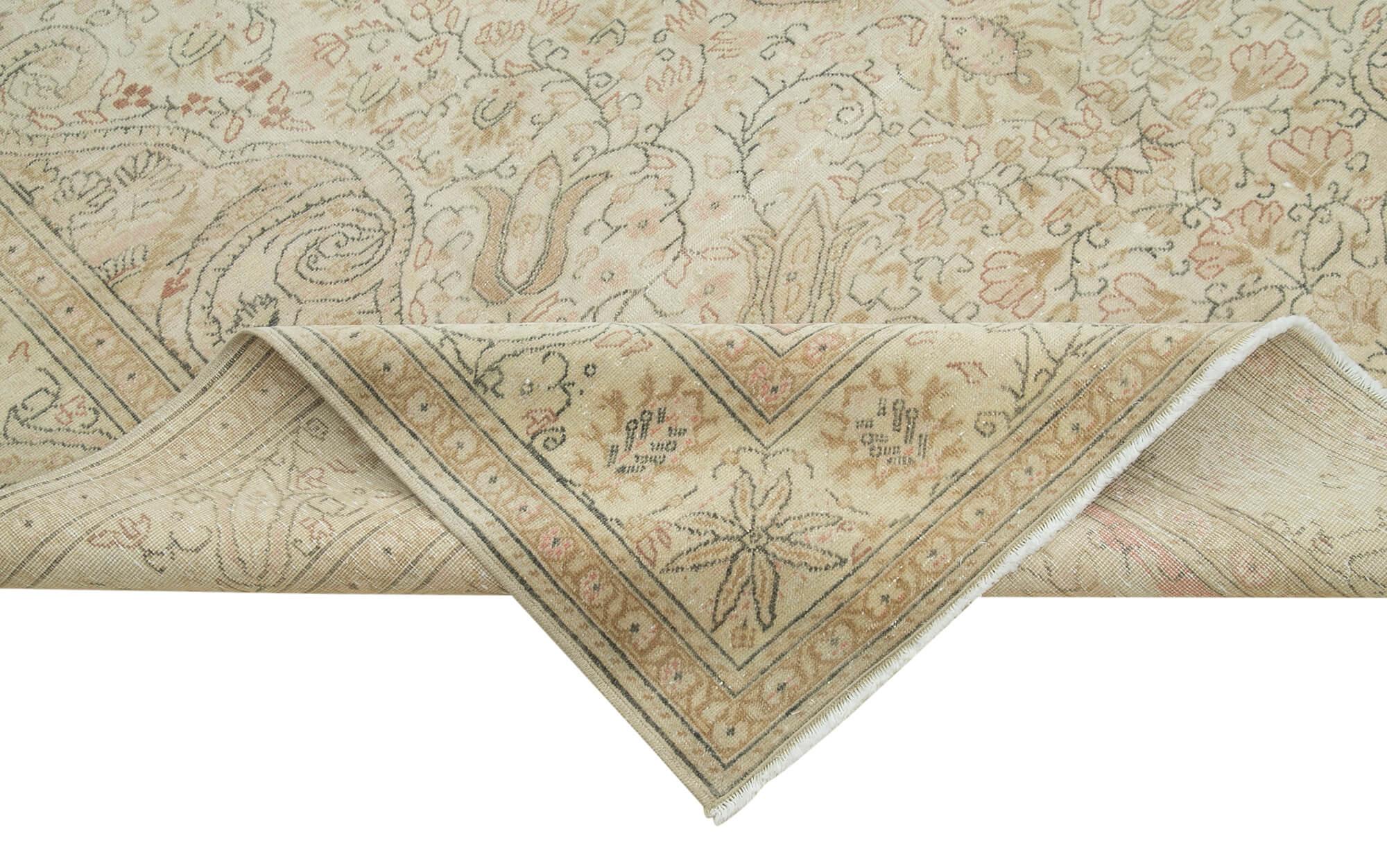 Kayseri Vintage Bej Eskitme Pamuk Yün El Dokuma Halısı 202x324 Agacan