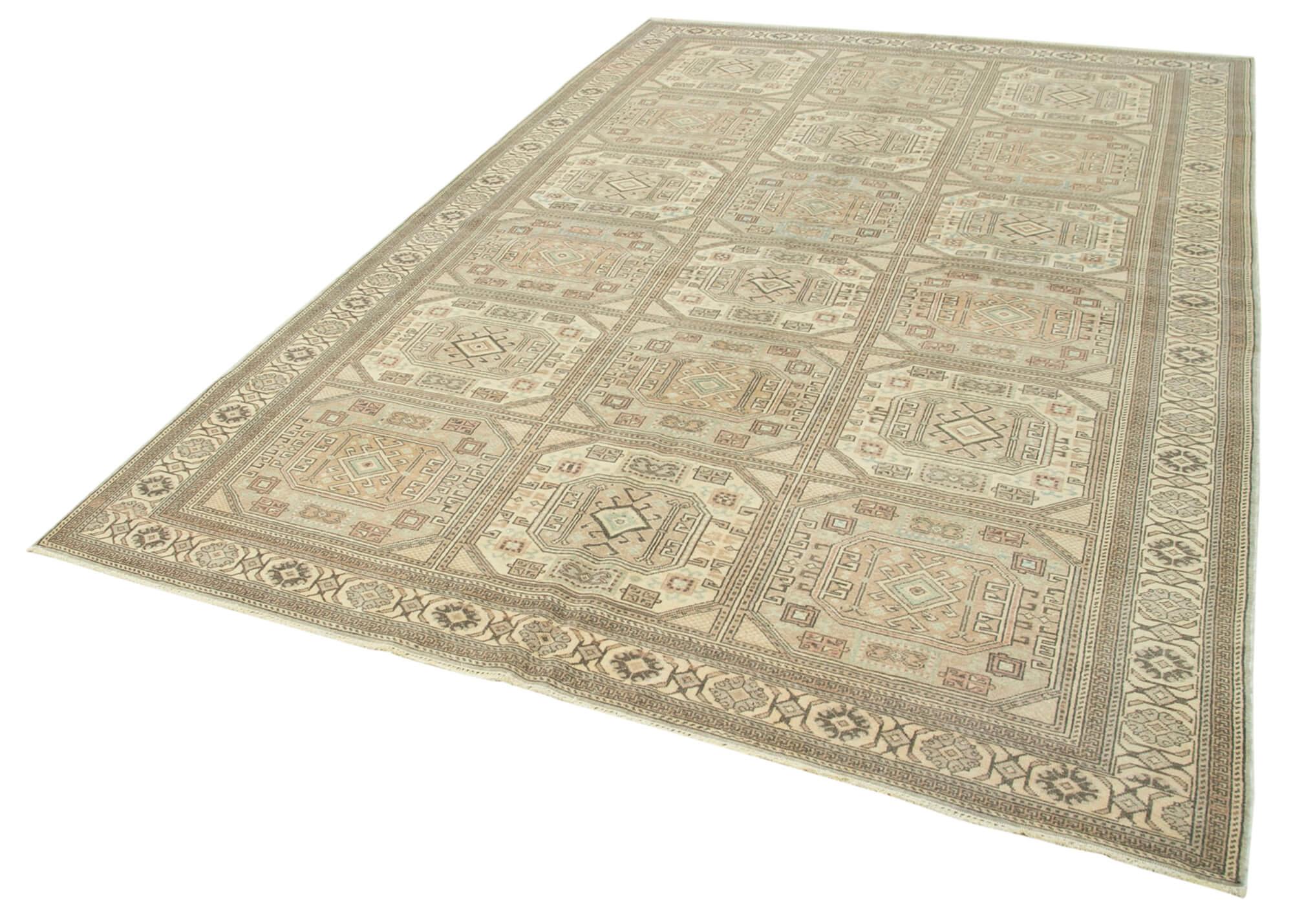 Kayseri Vintage Bej Eskitme Pamuk Yün El Dokuma Halısı 201x306 Agacan