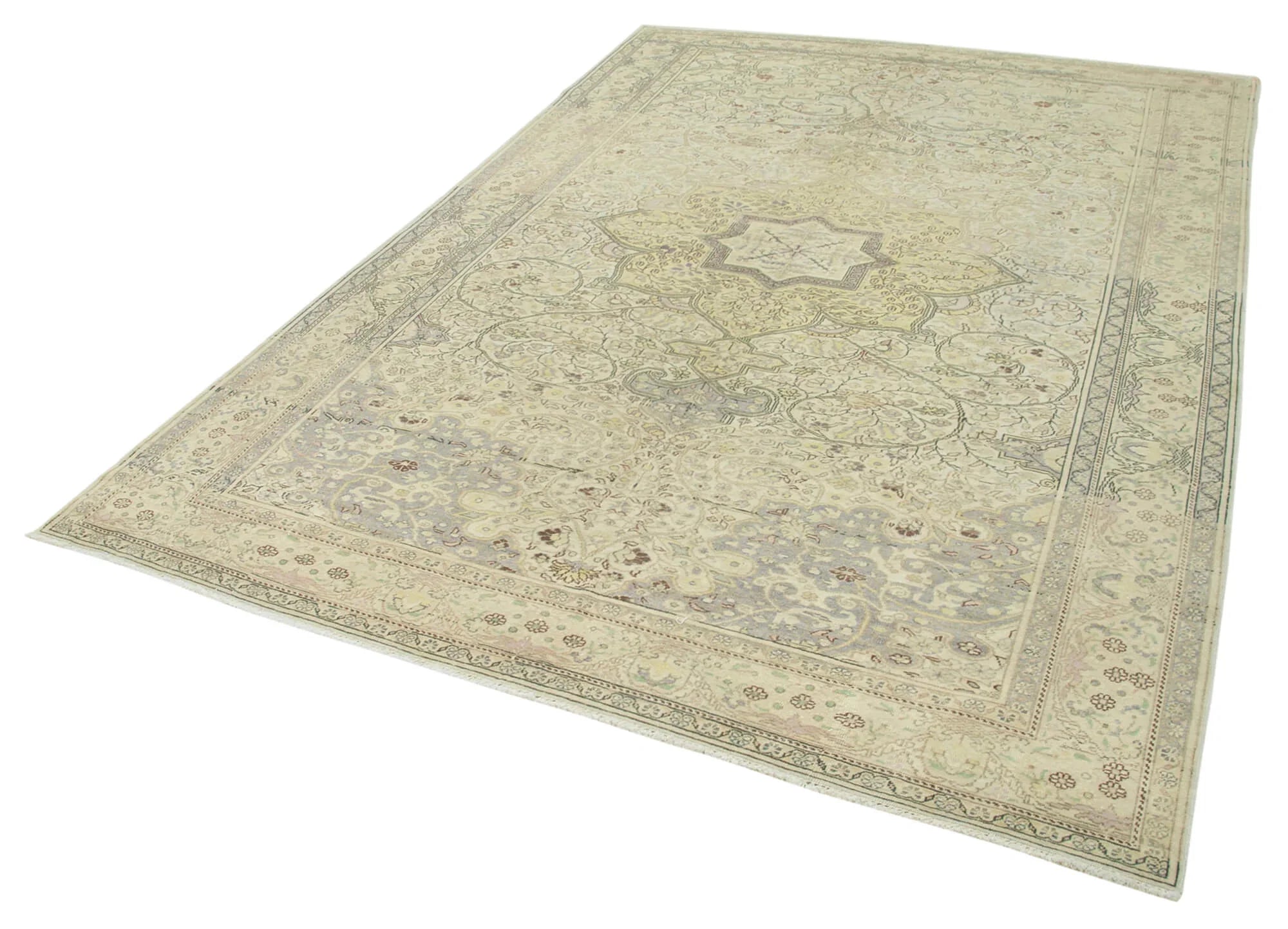 Kayseri Vintage Bej Eskitme Pamuk Yün El Dokuma Halısı 200x292 Agacan