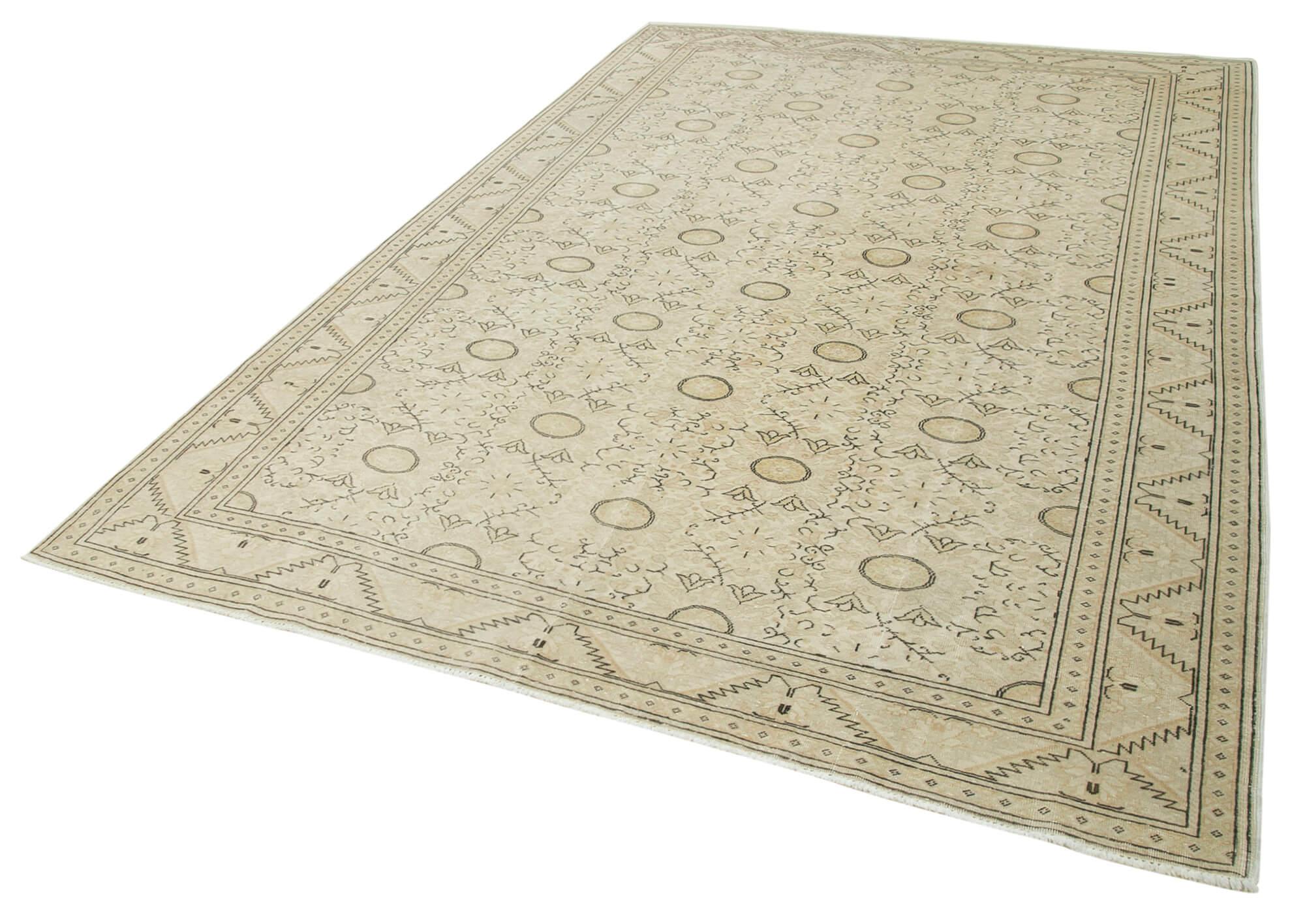 Kayseri Vintage Bej Eskitme Pamuk Yün El Dokuma Halısı 198x294 Agacan