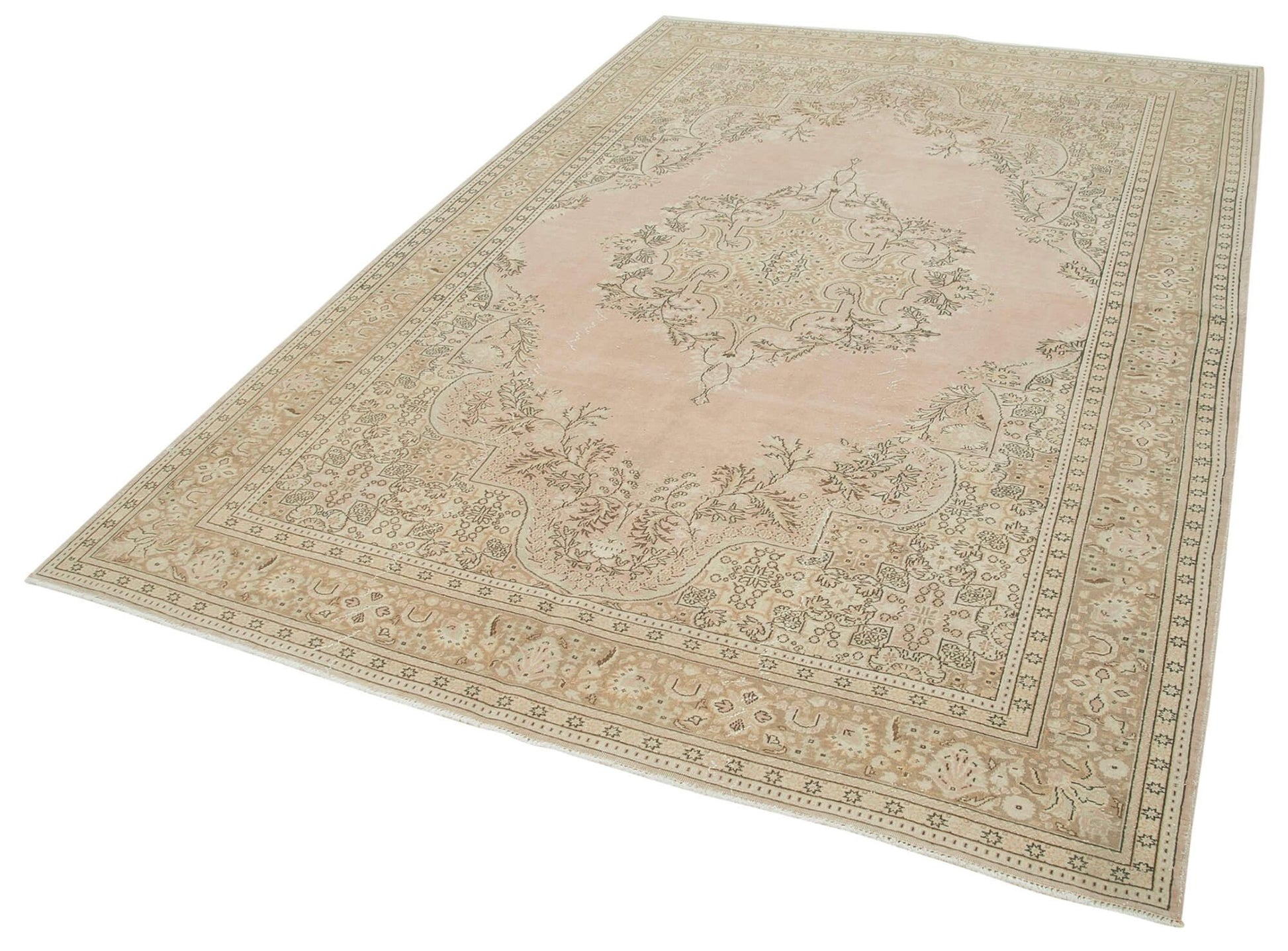 Kayseri Vintage Bej Eskitme Pamuk Yün El Dokuma Halısı 213x300 Agacan