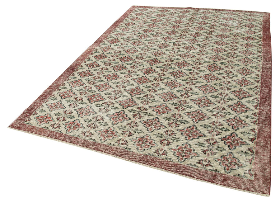 Kayseri Vintage Bej Eskitme Pamuk Yün El Dokuma Halısı 186x275 Agacan