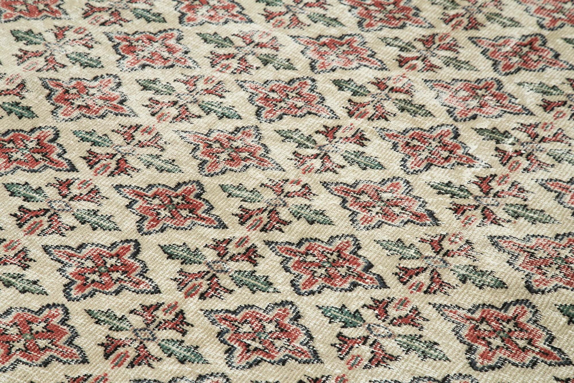 Kayseri Vintage Bej Eskitme Pamuk Yün El Dokuma Halısı 186x275 Agacan