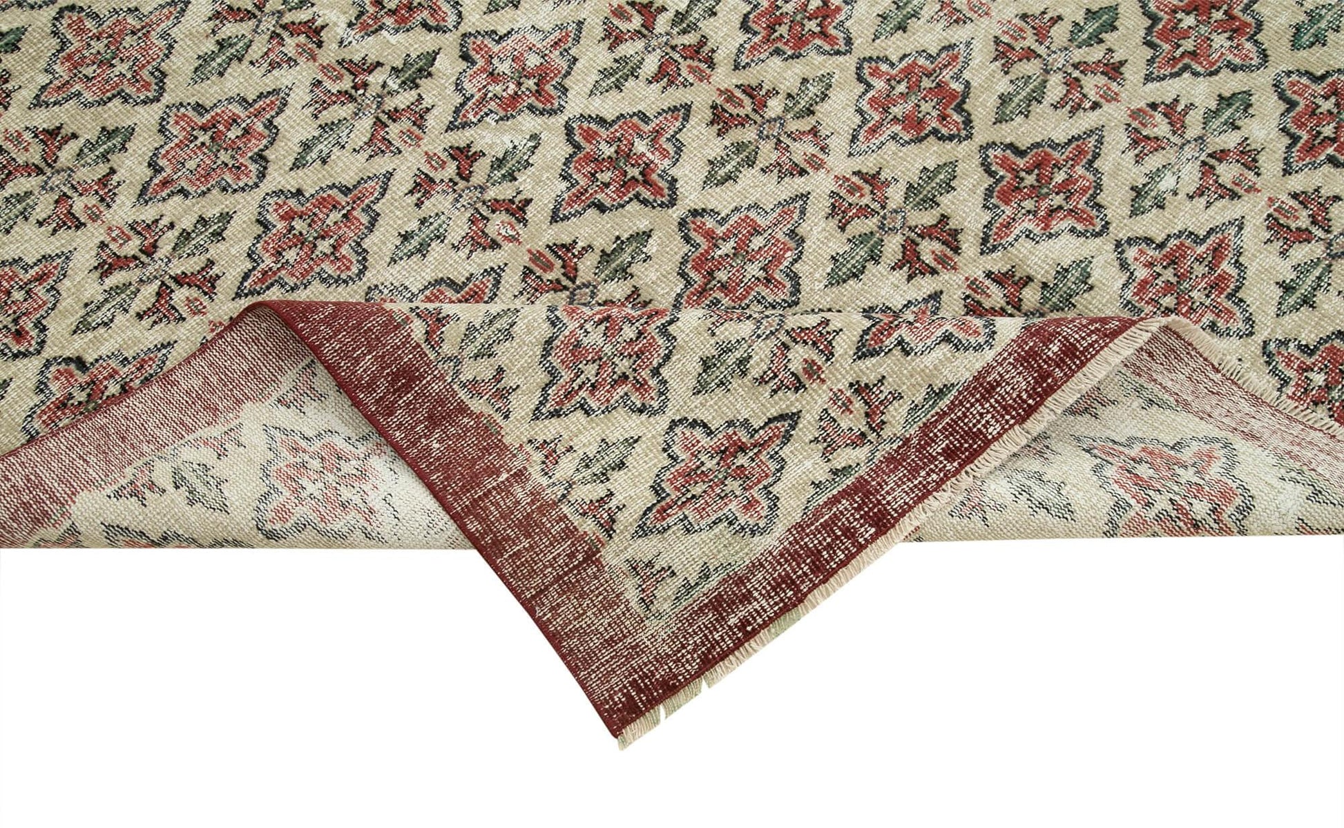 Kayseri Vintage Bej Eskitme Pamuk Yün El Dokuma Halısı 186x275 Agacan
