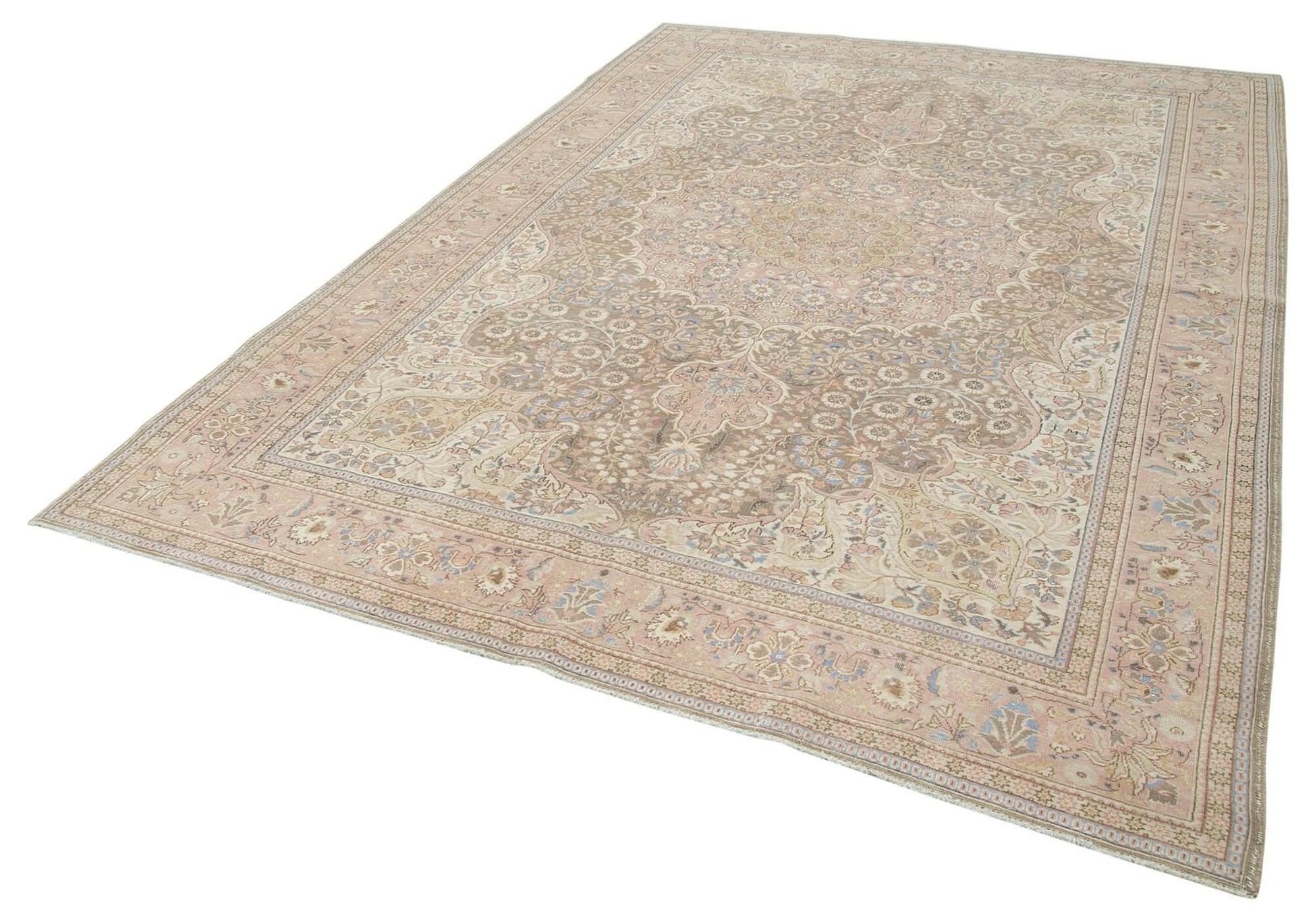 Kayseri Vintage Bej Eskitme Pamuk Yün El Dokuma Halısı 209x310 Agacan