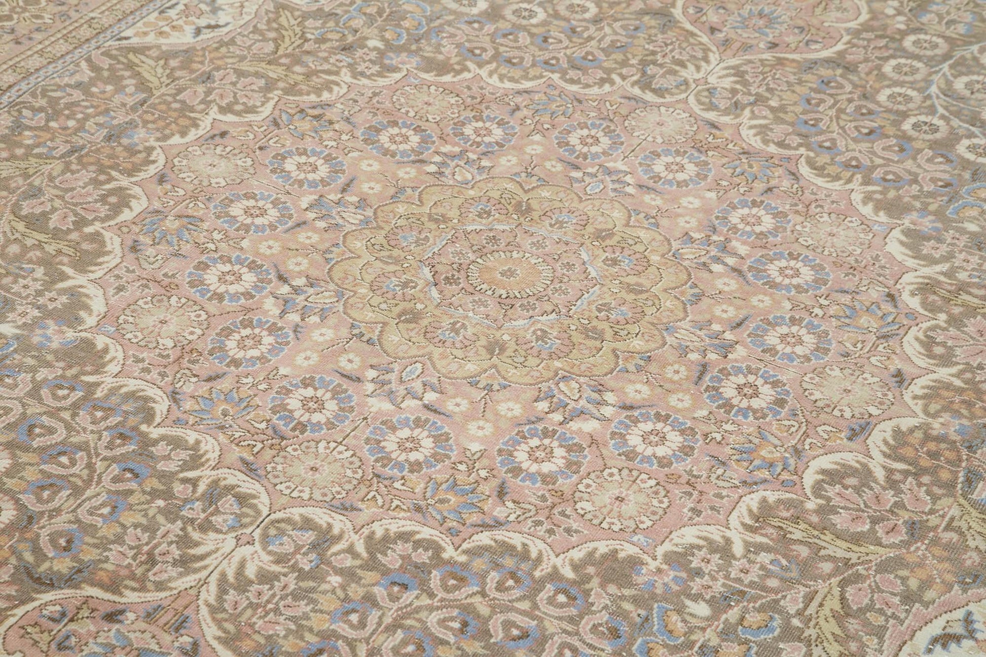 Kayseri Vintage Bej Eskitme Pamuk Yün El Dokuma Halısı 209x310 Agacan