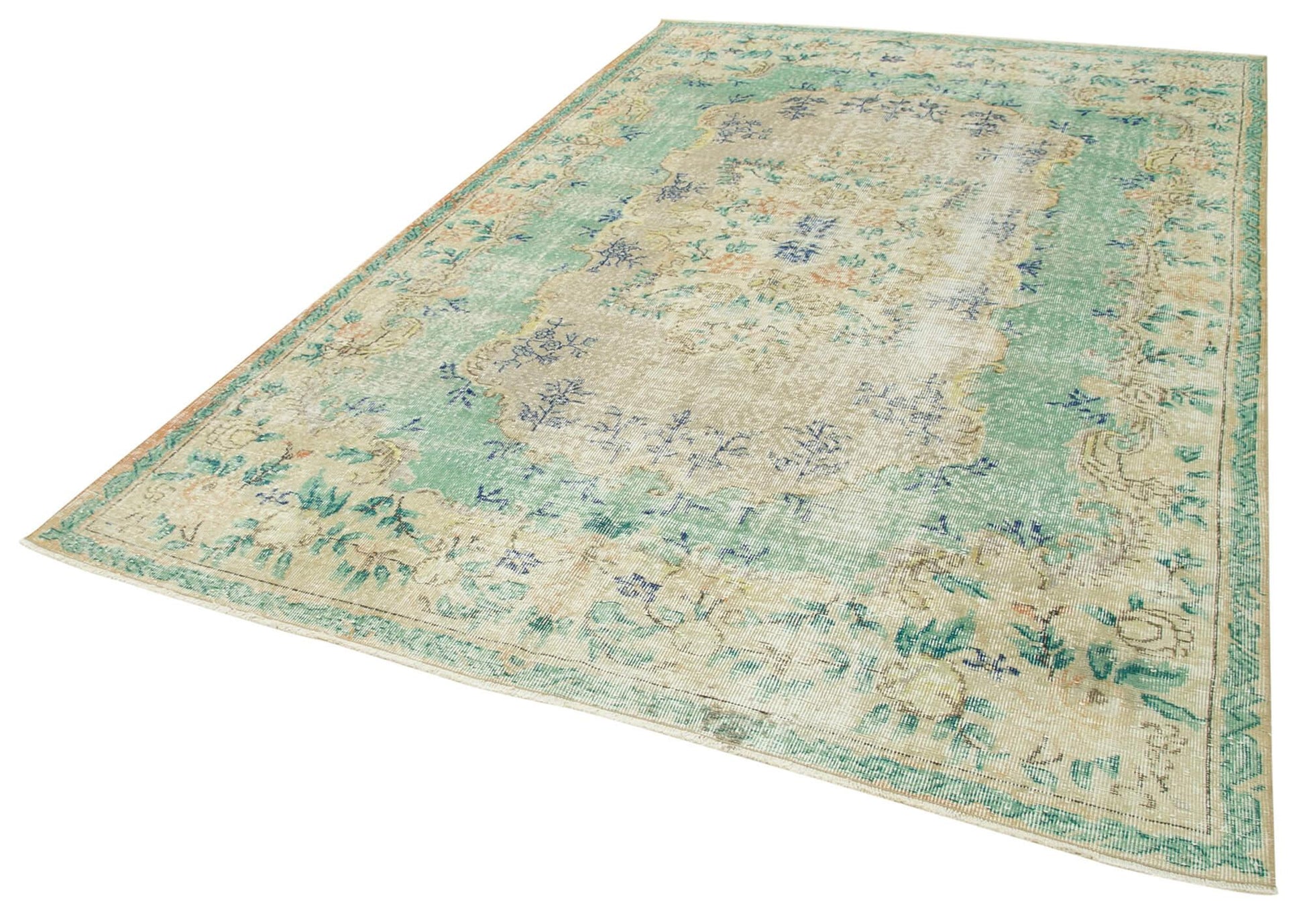 Kayseri Vintage Bej Eskitme Pamuk Yün El Dokuma Halısı 203x311 Agacan