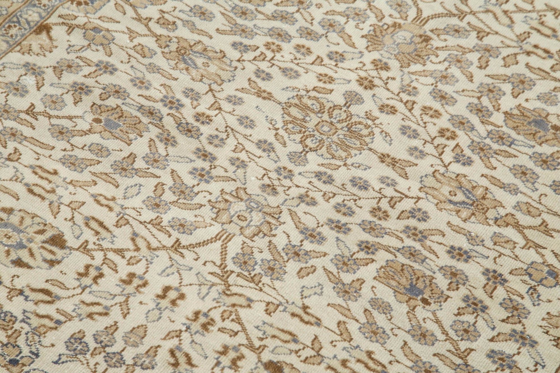 Kayseri Vintage Bej Eskitme Pamuk Yün El Dokuma Halısı 118x170 Agacan