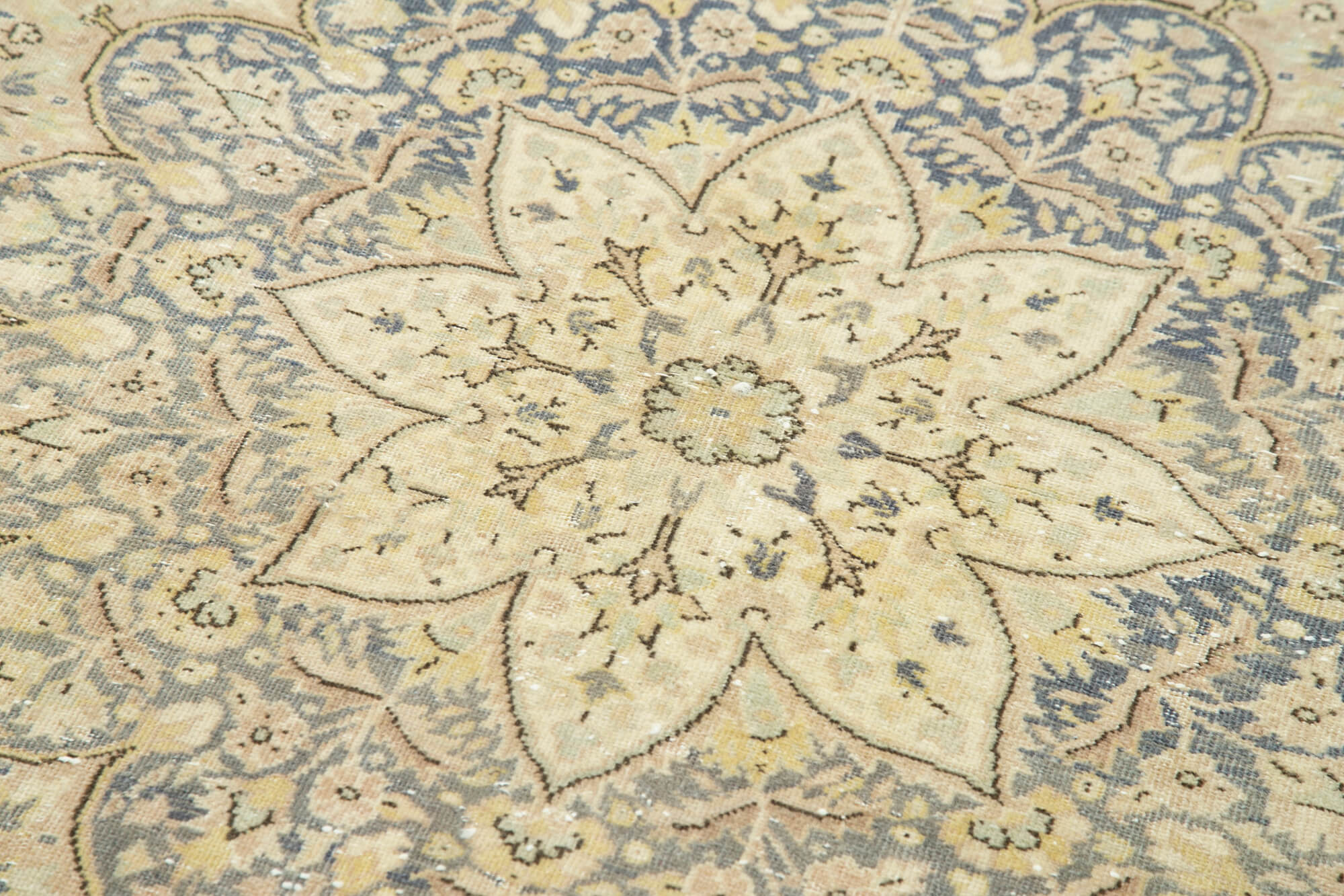 Kayseri Vintage Bej Eskitme Pamuk Yün El Dokuma Halısı 96x345 Agacan