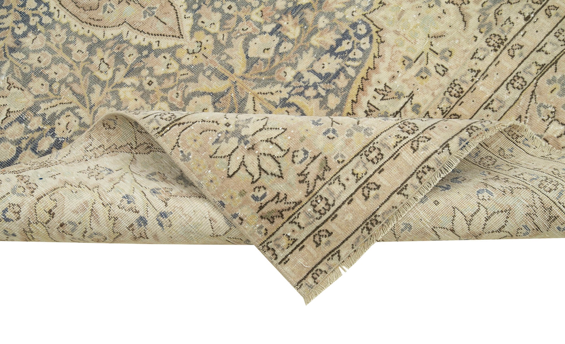 Kayseri Vintage Bej Eskitme Pamuk Yün El Dokuma Halısı 96x345 Agacan