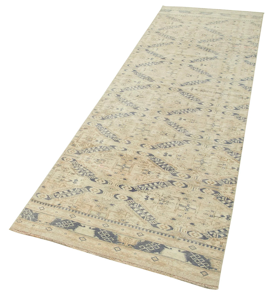 Kayseri Vintage Bej Eskitme Pamuk Yün El Dokuma Halısı 86x290 Agacan