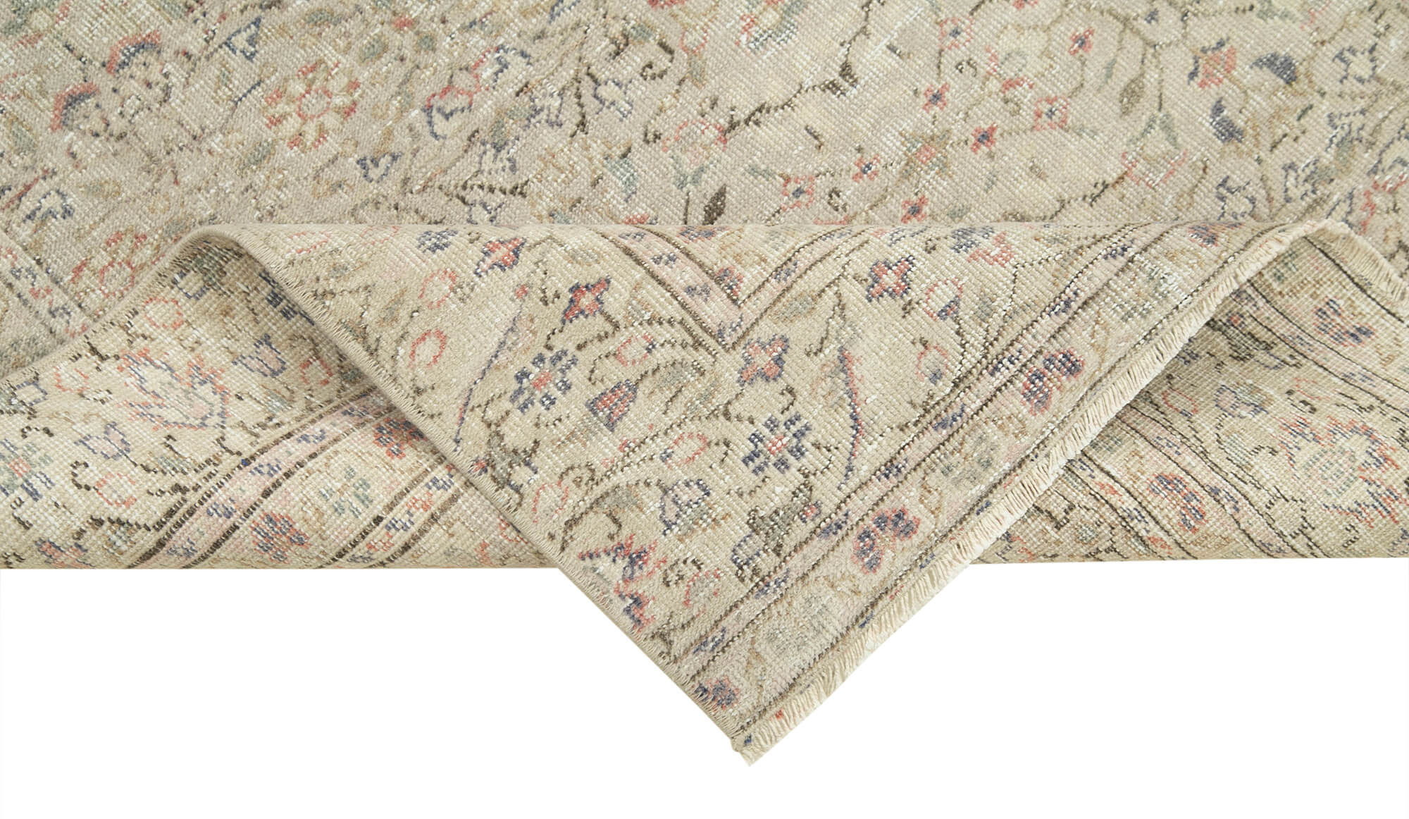 Kayseri Vintage Bej Eskitme Pamuk Yün El Dokuma Halısı 80x282 Agacan