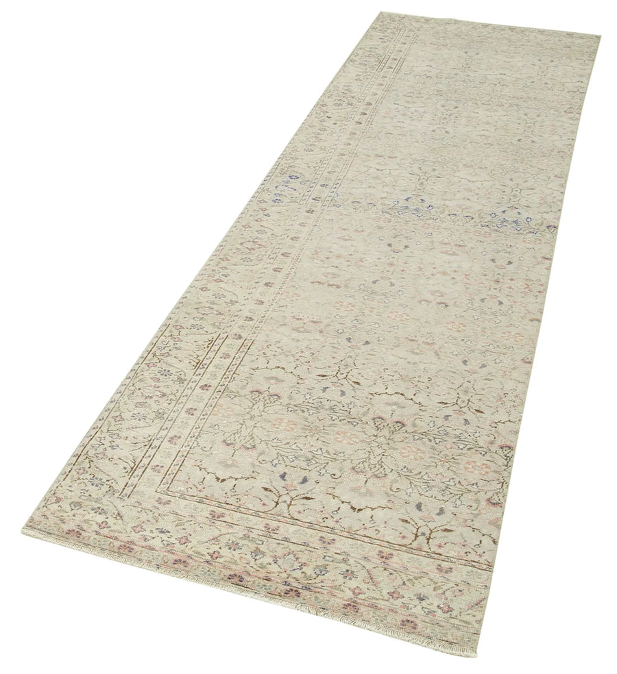 Kayseri Vintage Bej Eskitme Pamuk Yün El Dokuma Halısı 80x281 Agacan
