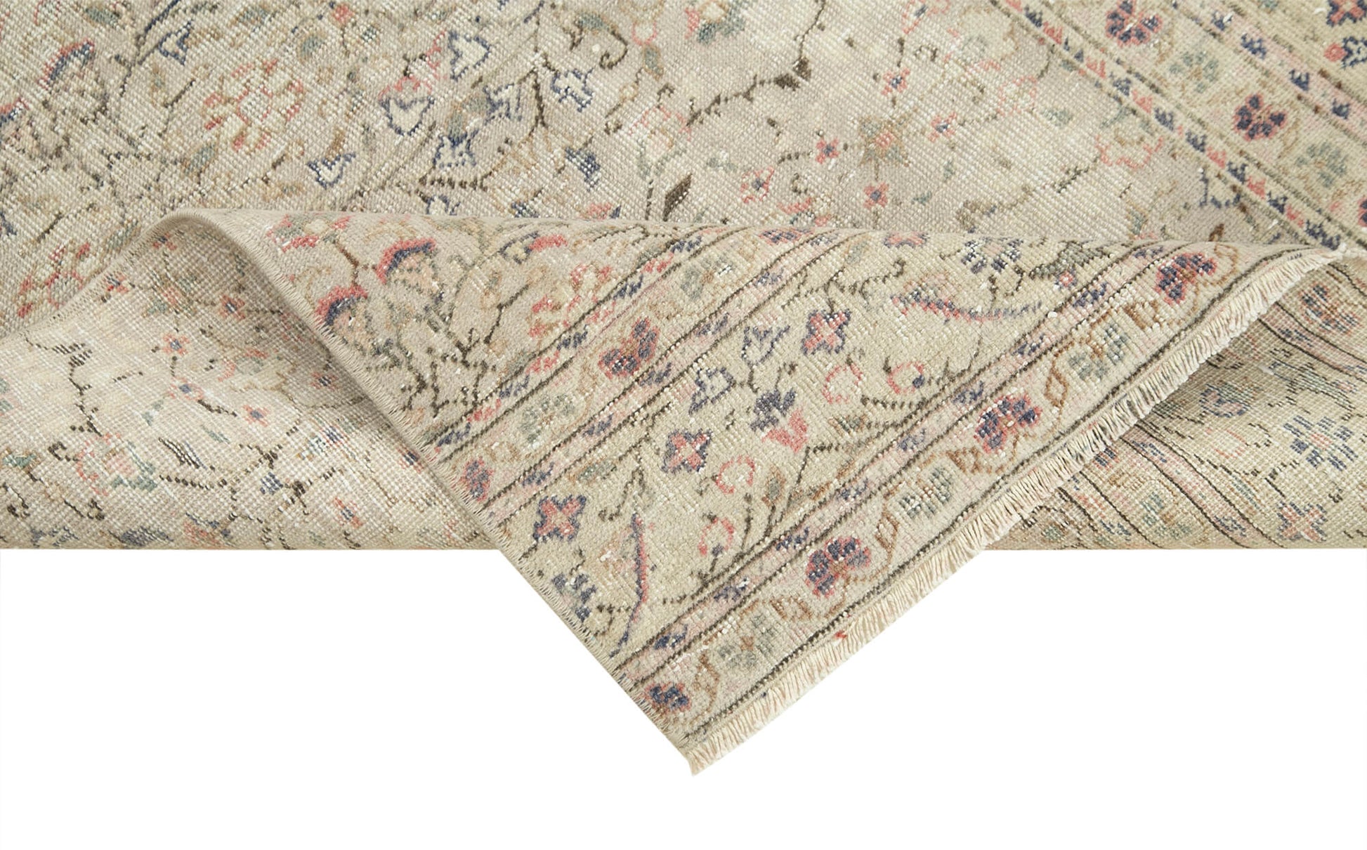 Kayseri Vintage Bej Eskitme Pamuk Yün El Dokuma Halısı 80x281 Agacan