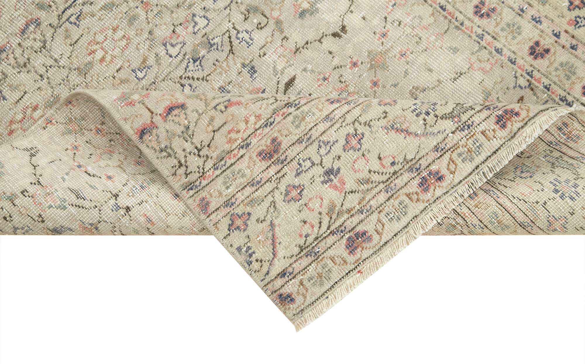 Kayseri Vintage Bej Eskitme Pamuk Yün El Dokuma Halısı 80x281 Agacan