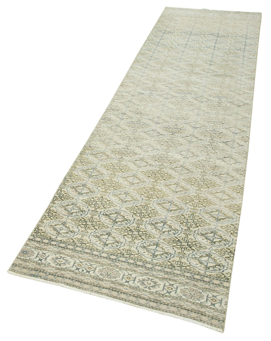 Kayseri Vintage Bej Eskitme Pamuk Yün El Dokuma Halısı 80x295 Agacan