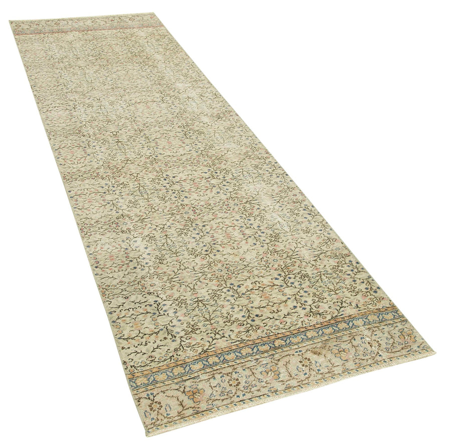 Kayseri Vintage Bej Eskitme Pamuk Yün El Dokuma Halısı 80x271 Agacan