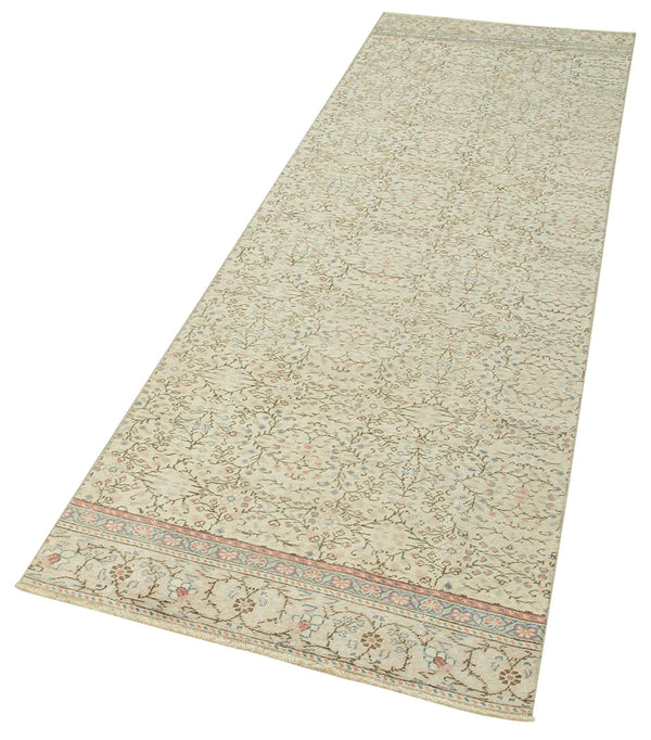 Kayseri Vintage Bej Eskitme Pamuk Yün El Dokuma Halısı 80x271 Agacan