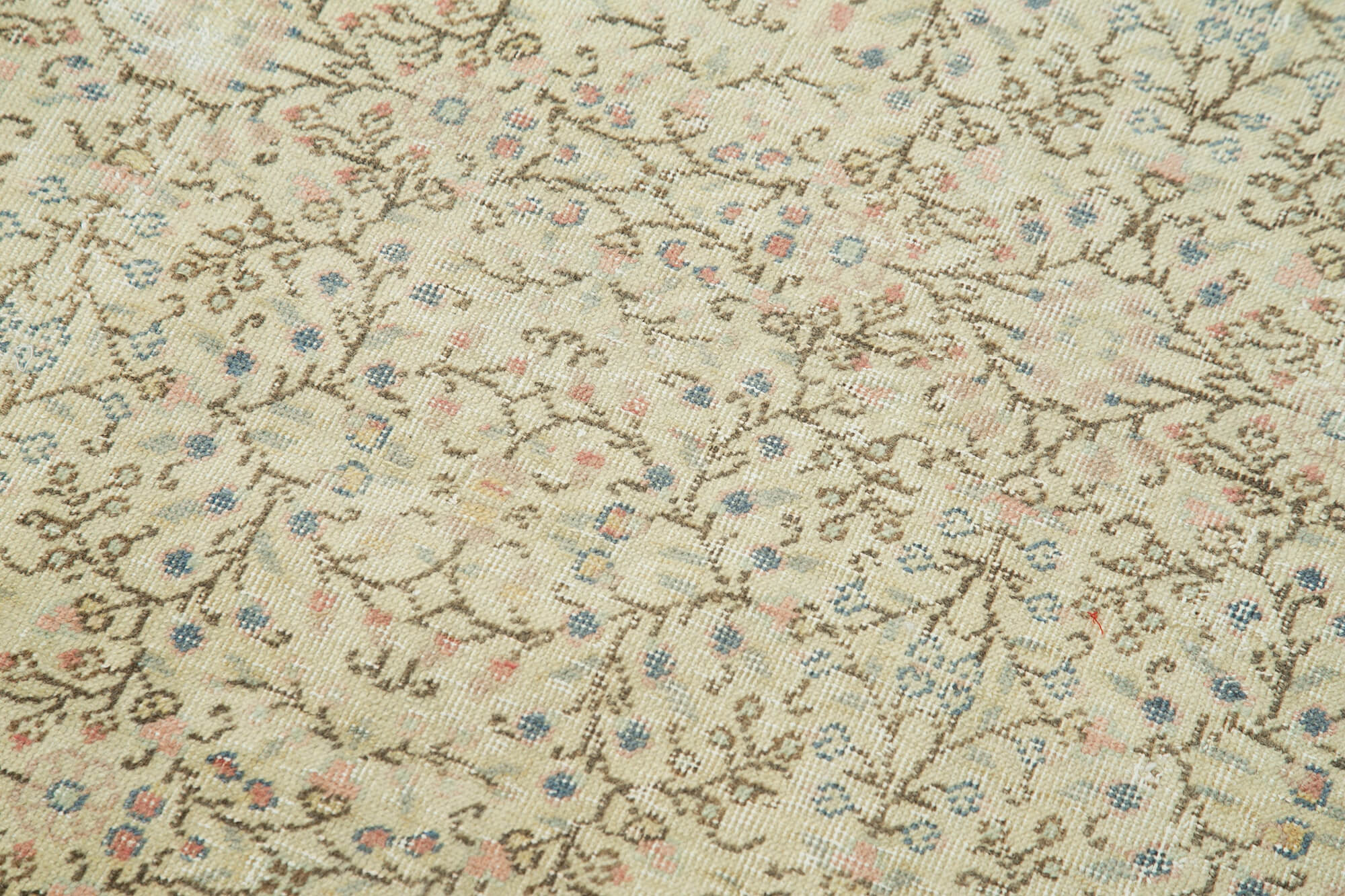 Kayseri Vintage Bej Eskitme Pamuk Yün El Dokuma Halısı 80x271 Agacan