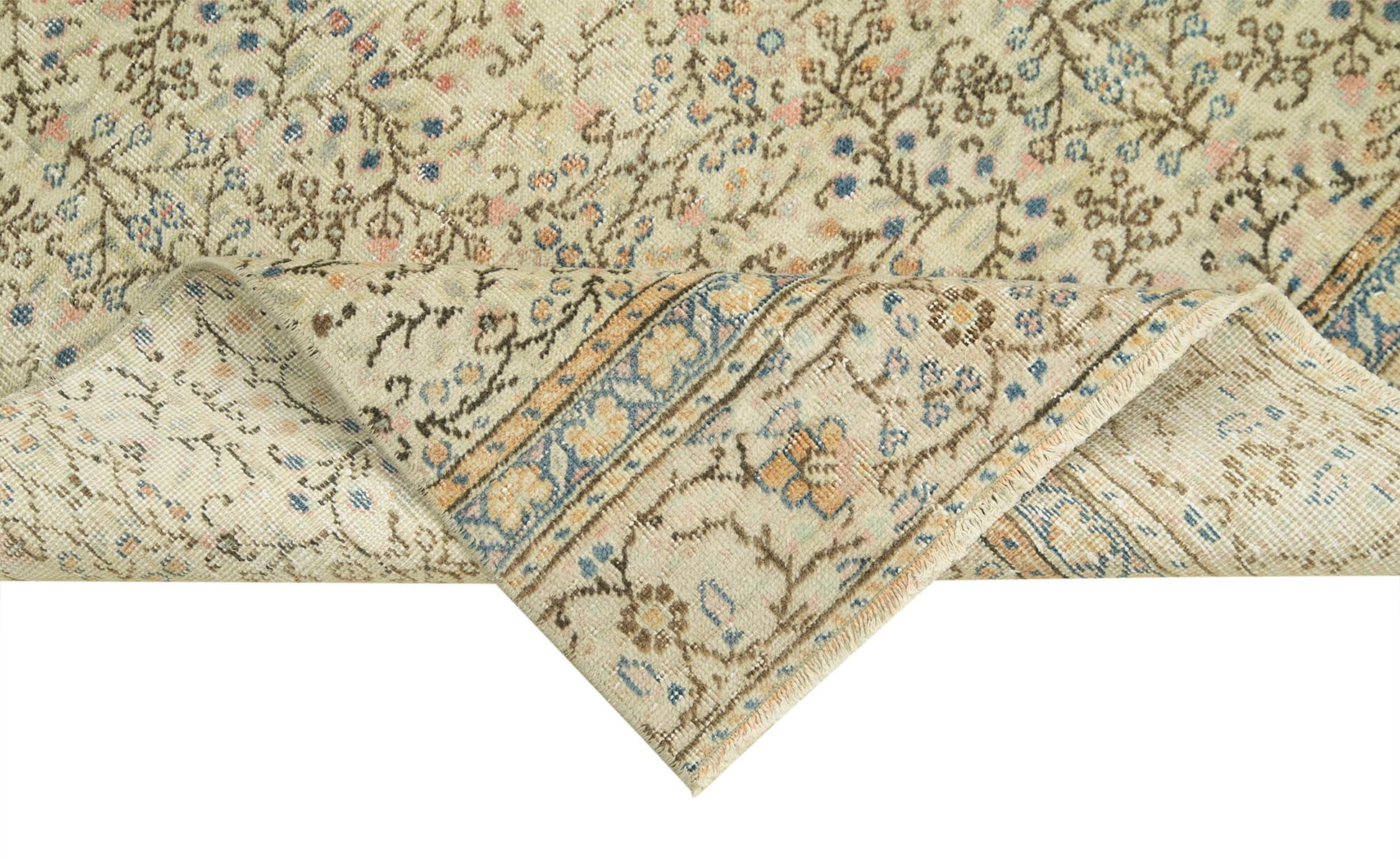 Kayseri Vintage Bej Eskitme Pamuk Yün El Dokuma Halısı 80x271 Agacan