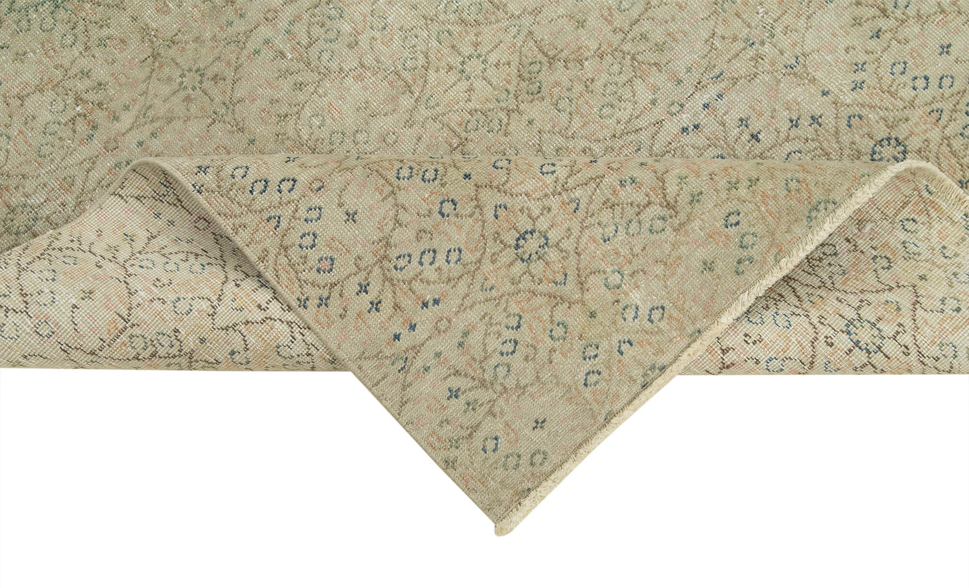 Kayseri Vintage Bej Eskitme Pamuk Yün El Dokuma Halısı 90x210 Agacan