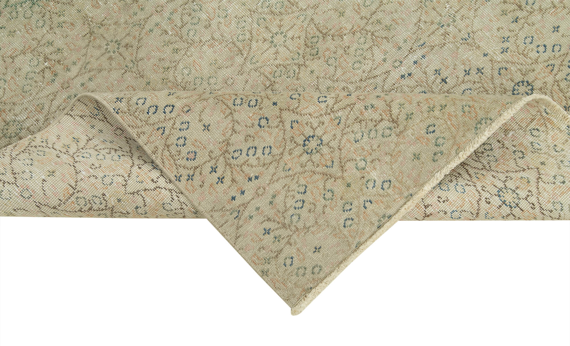 Kayseri Vintage Bej Eskitme Pamuk Yün El Dokuma Halısı 90x210 Agacan