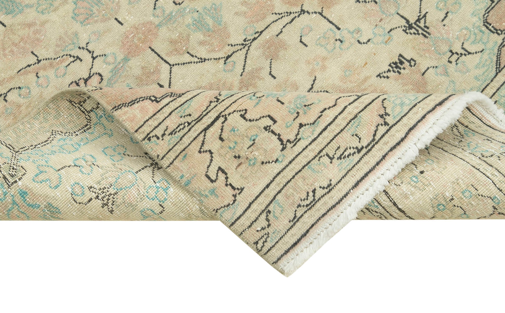 Kayseri Vintage Bej Eskitme Pamuk Yün El Dokuma Halısı 78x304 Agacan