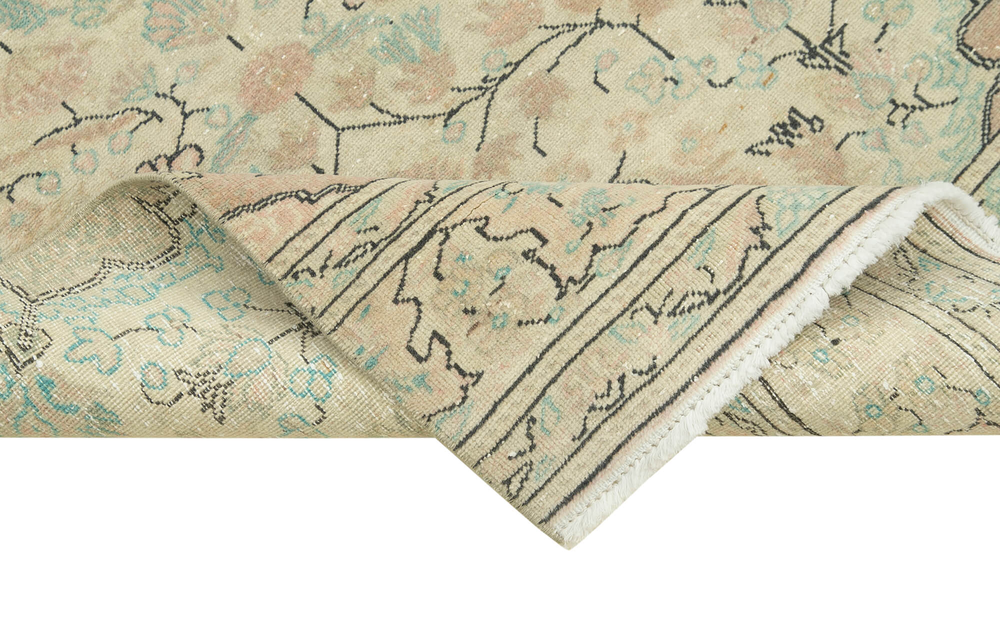 Kayseri Vintage Bej Eskitme Pamuk Yün El Dokuma Halısı 78x304 Agacan