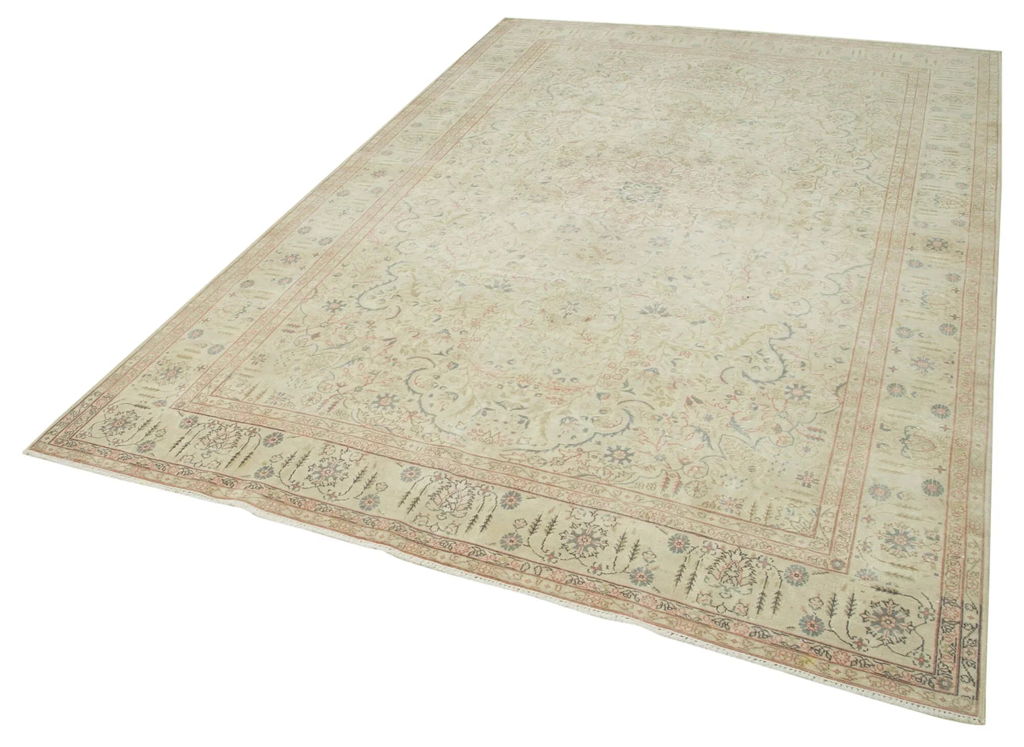Kayseri Vintage Bej Eskitme Pamuk Yün El Dokuma Halısı 196x295 Agacan