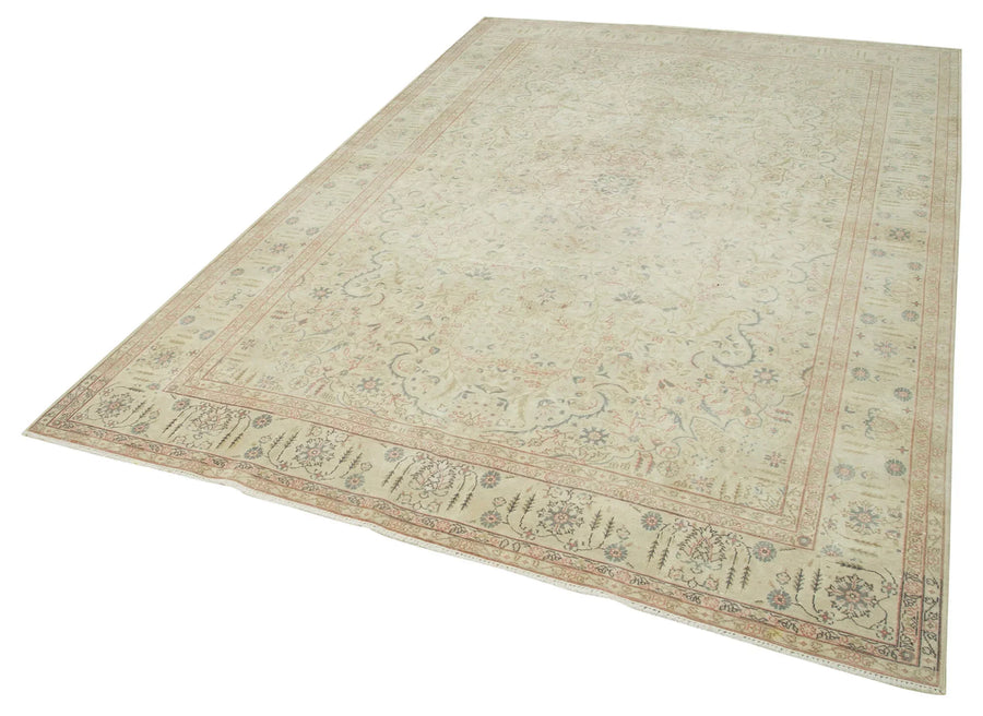 Kayseri Vintage Bej Eskitme Pamuk Yün El Dokuma Halısı 196x295 Agacan