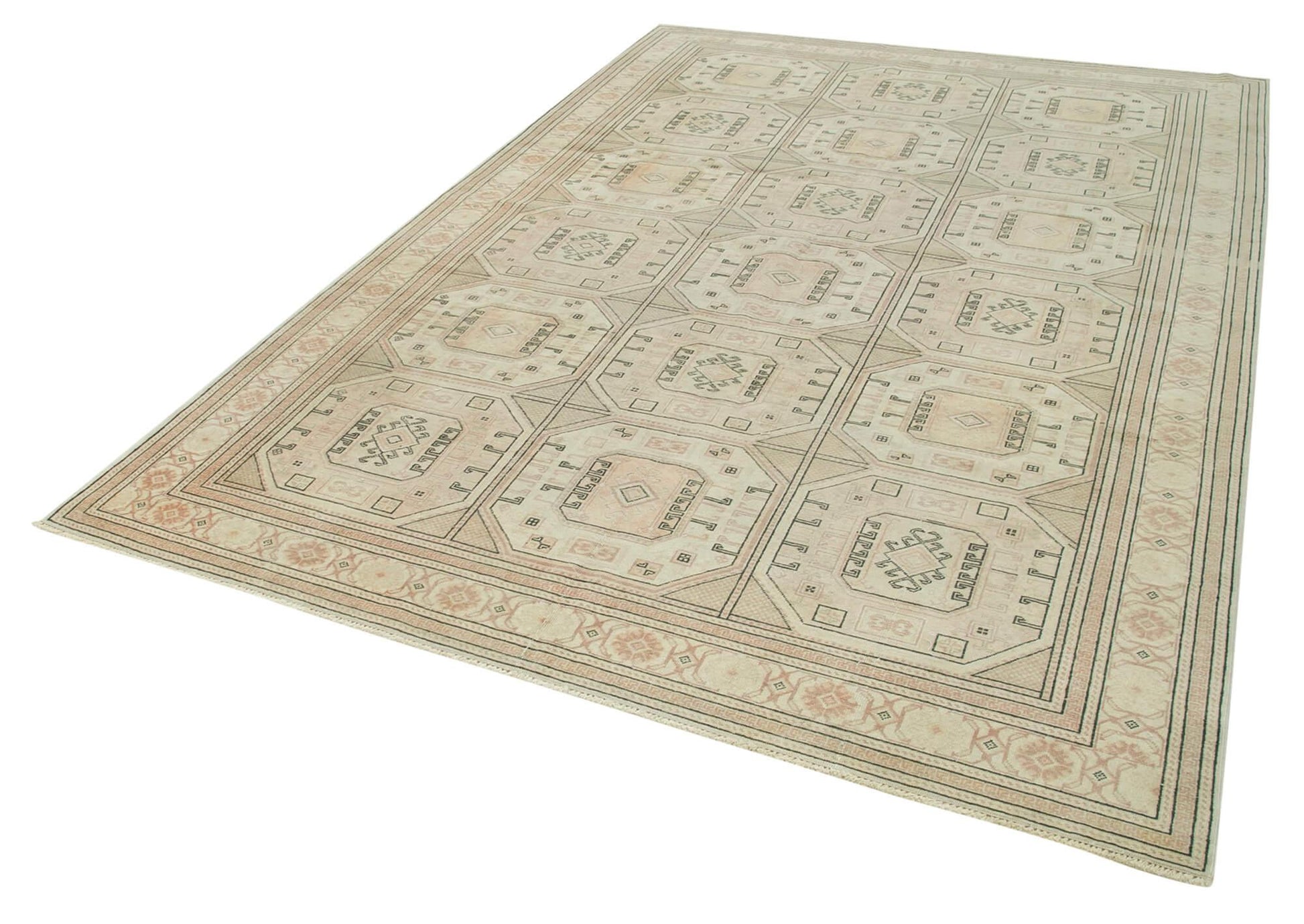 Kayseri Vintage Bej Eskitme Pamuk Yün El Dokuma Halısı 200x294 Agacan