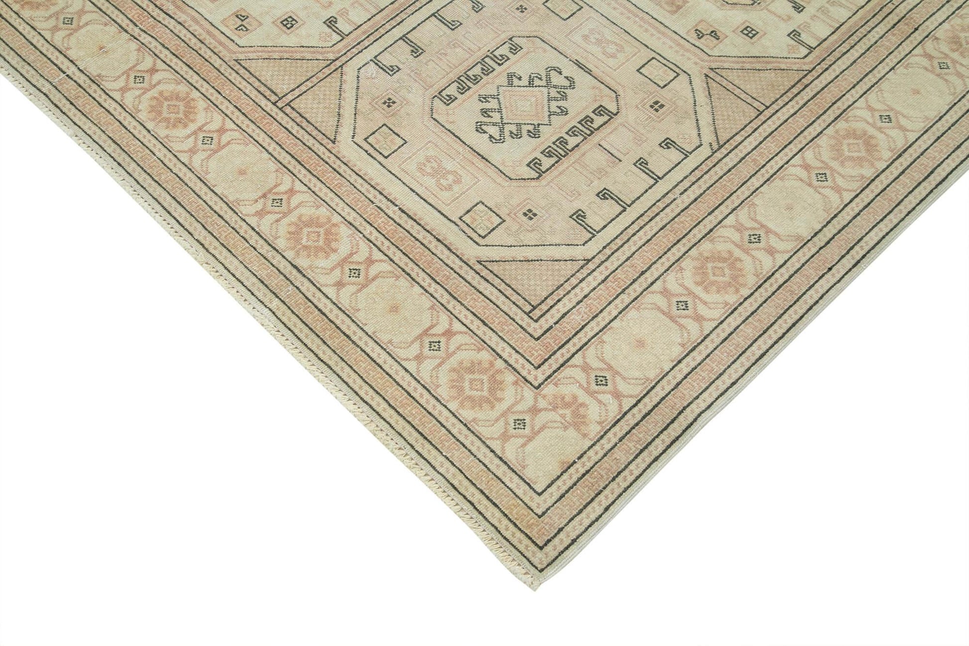 Kayseri Vintage Bej Eskitme Pamuk Yün El Dokuma Halısı 200x294 Agacan